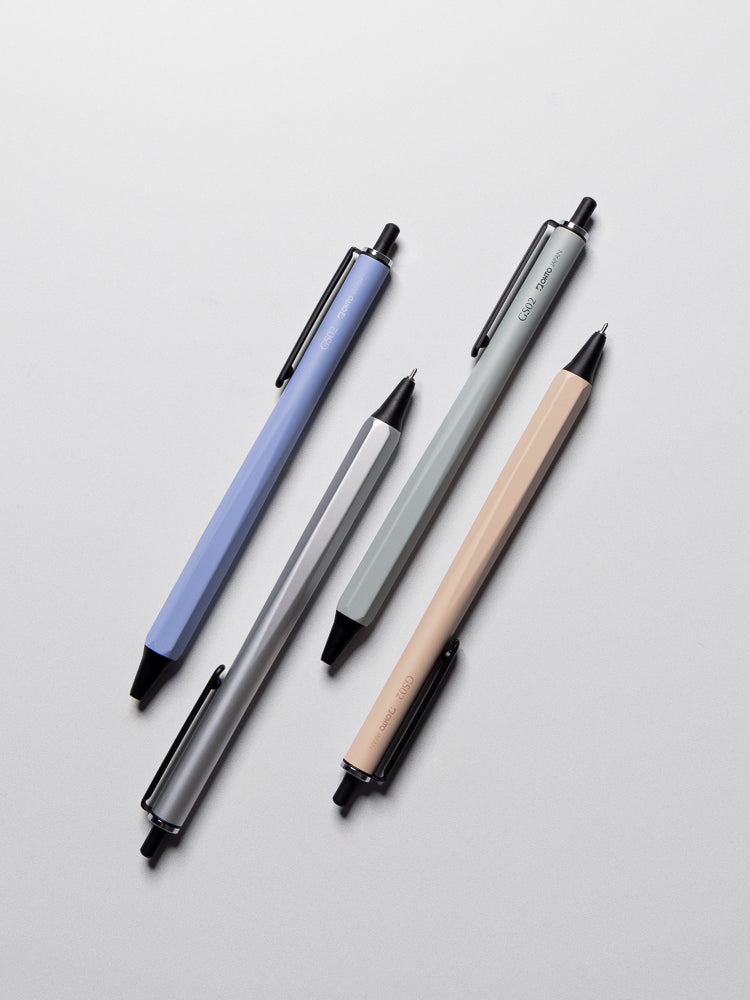 Four colors of the OHTO GS02 Roller Gel Pen shown both with tip retracted and extended.