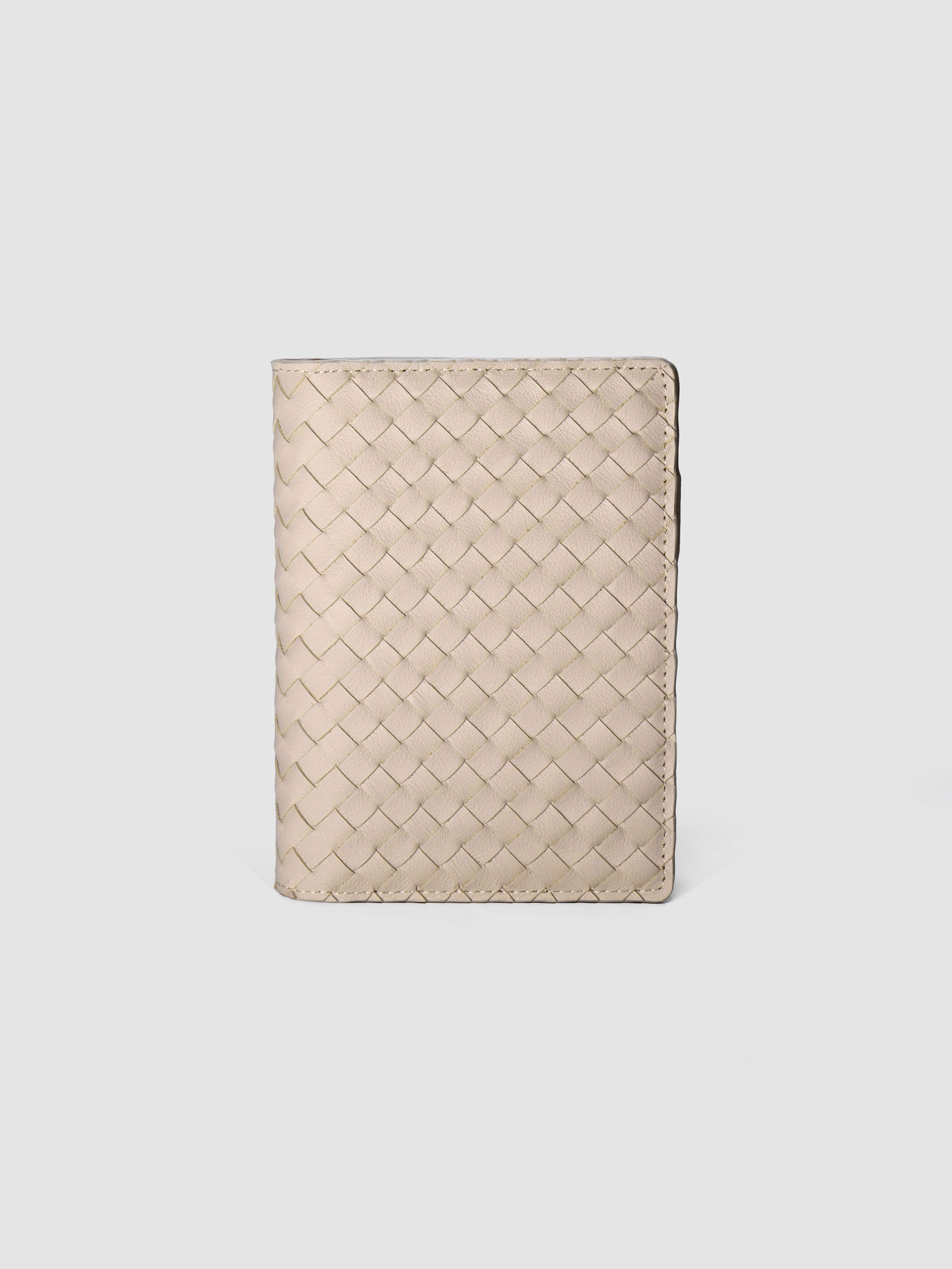 Beige genuine leather woven leather folio sized for CP Petite and A6 planners.