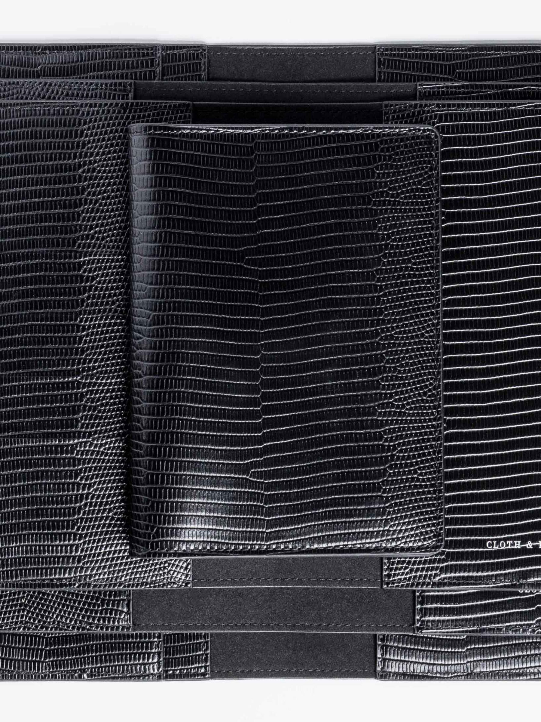 Four vegan folios layered on top of each other - HP Classic, Large, and Small are all layered open, with CP Petite shown closed on top.