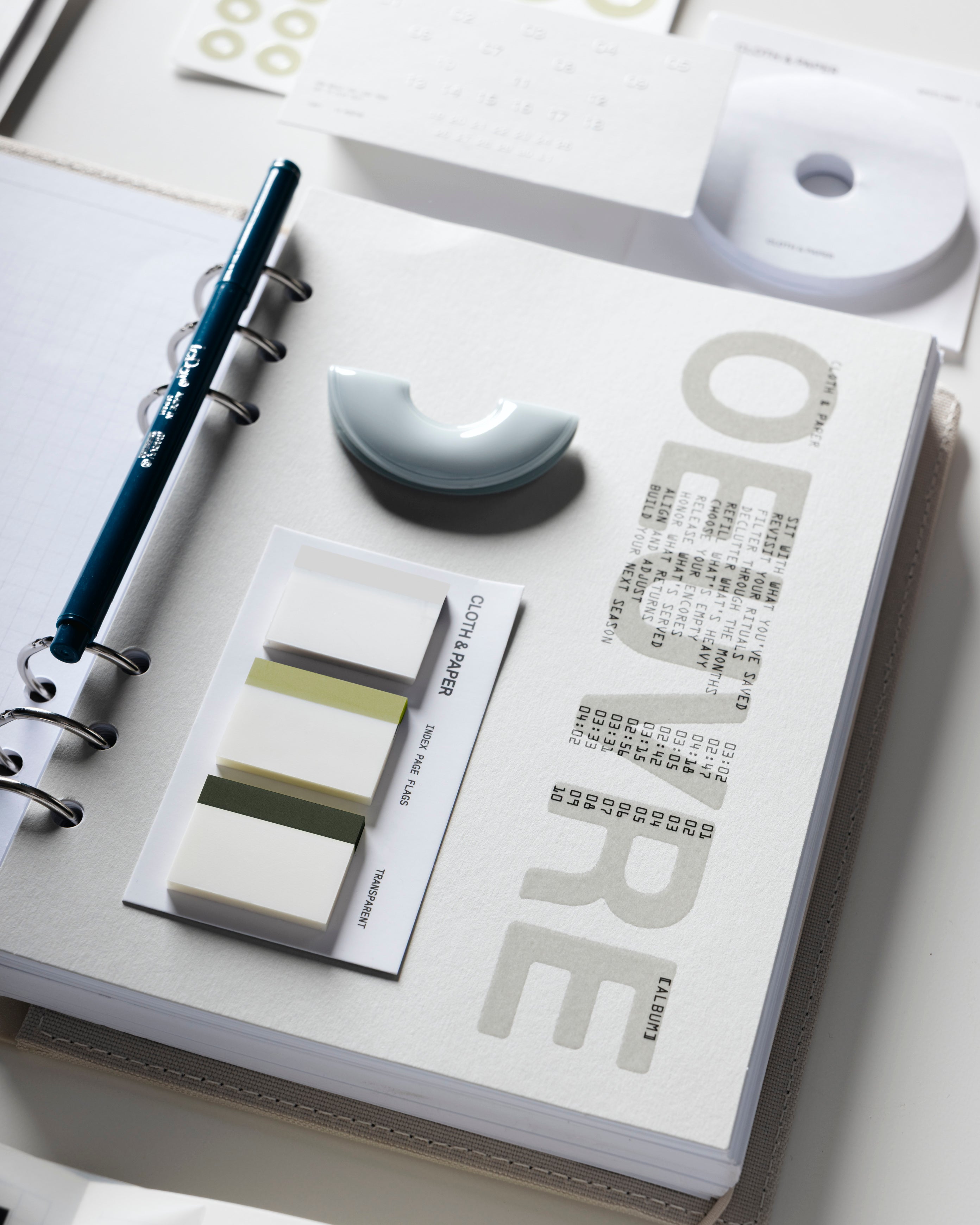 A5 6-Ring Punch Oeuvre Planner Dashboard styled with complementary Cloth & Paper products