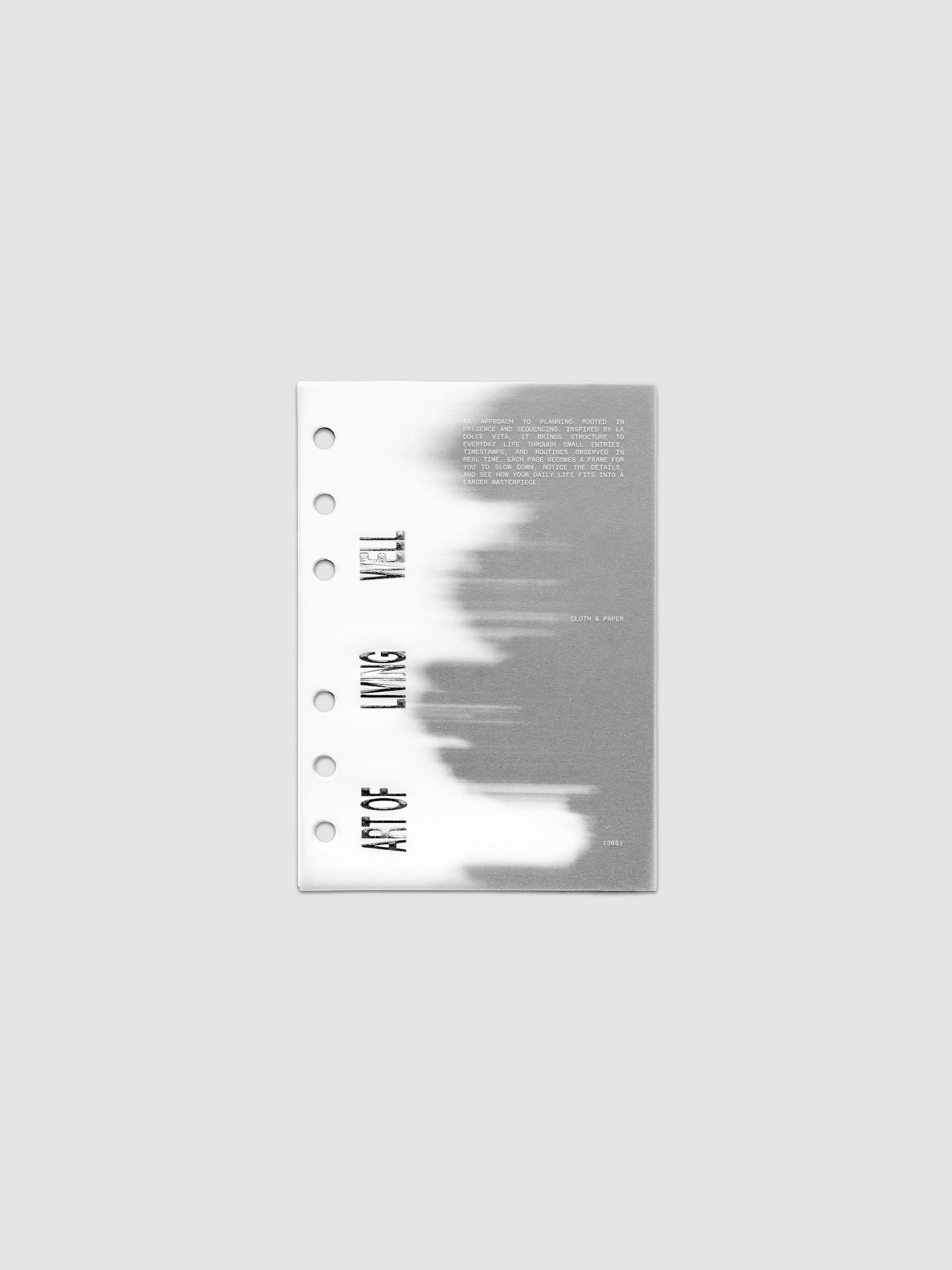 La Dolce Vita Dashboard Duo in A6 6-Ring Punch, a vellum overlay printed in white ink with silver foil layered over a soft gray gradient cardstock base on a light gray background