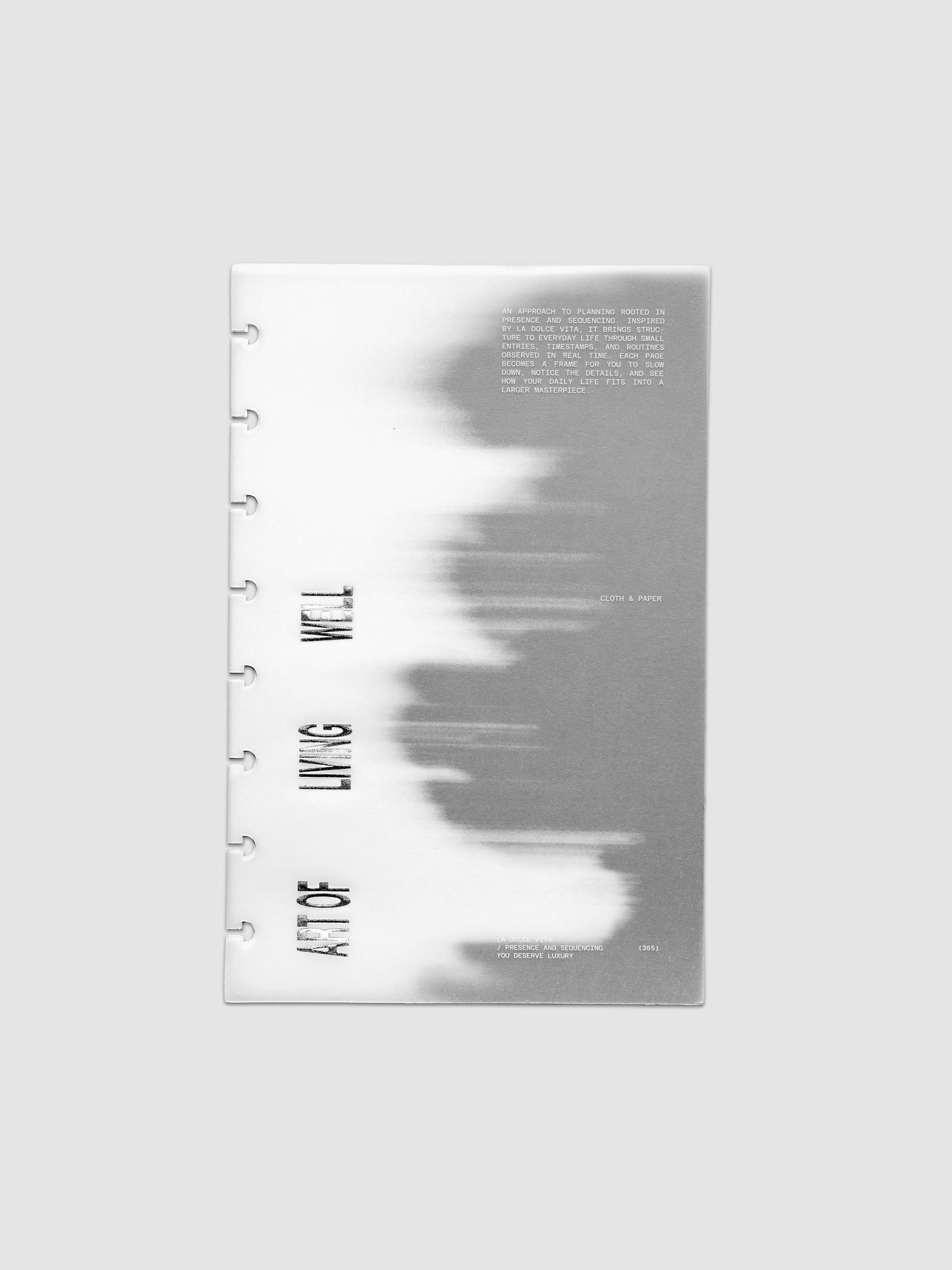 La Dolce Vita Dashboard Duo in Half Letter 8-Disc Punch, a vellum overlay printed in white ink with silver foil layered over a soft gray gradient cardstock base on a light gray background