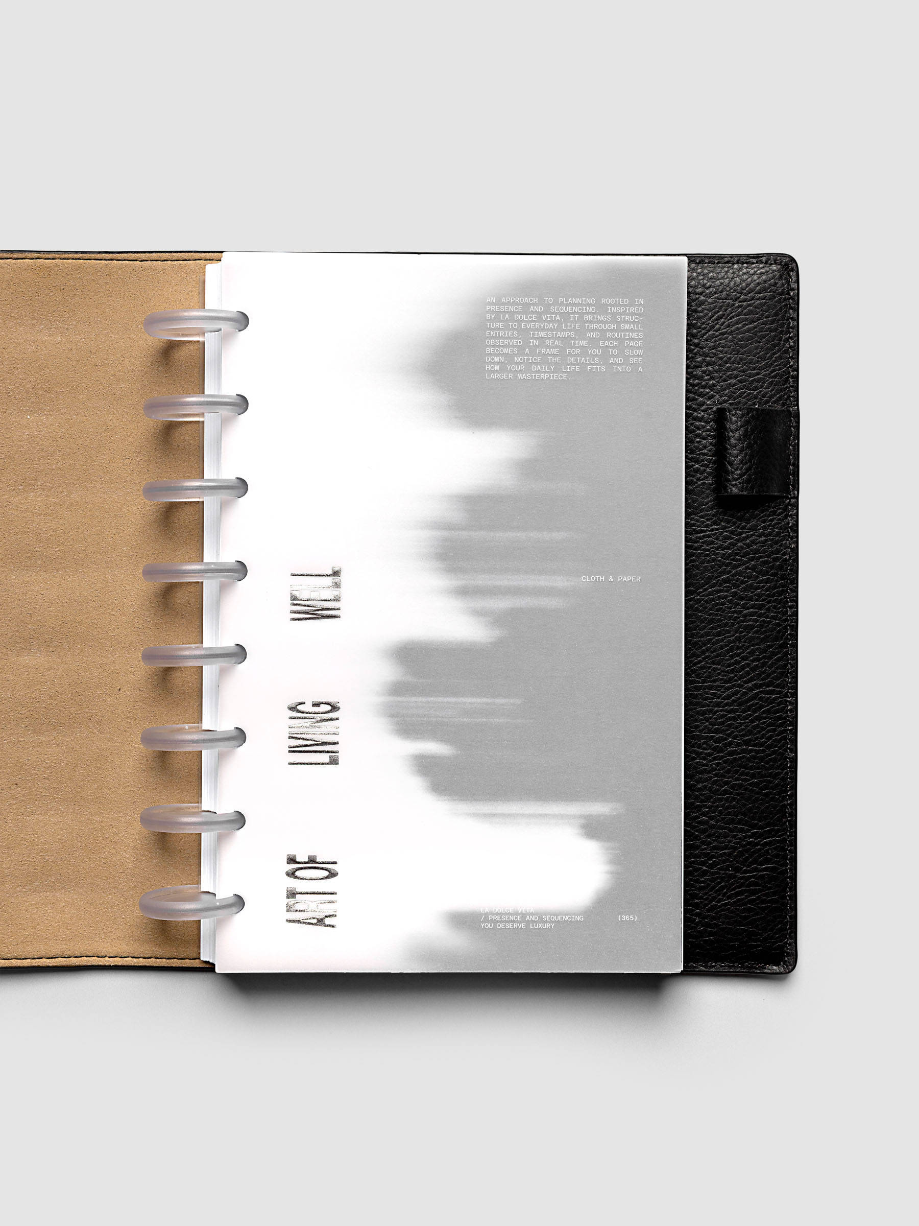 La Dolce Vita Dashboard Duo in Half Letter 8-Disc Punch, a vellum overlay printed in white ink with silver foil layered over a soft gray gradient cardstock base on a light gray background