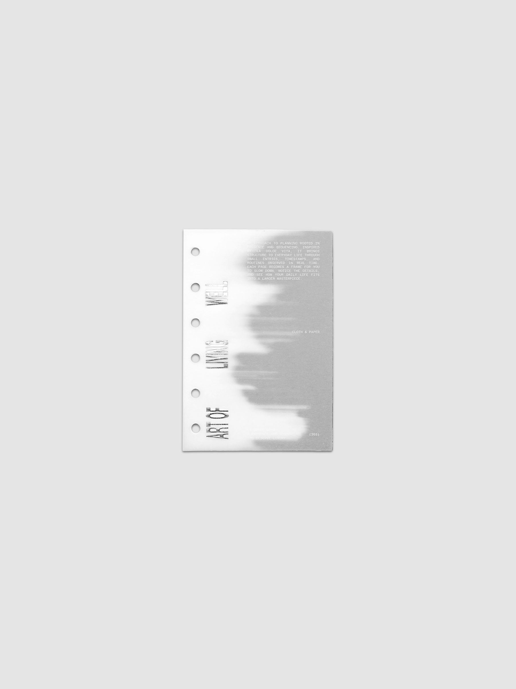 La Dolce Vita Dashboard Duo in Pocket 6-Ring Punch, a vellum overlay printed in white ink with silver foil layered over a soft gray gradient cardstock base on a light gray background