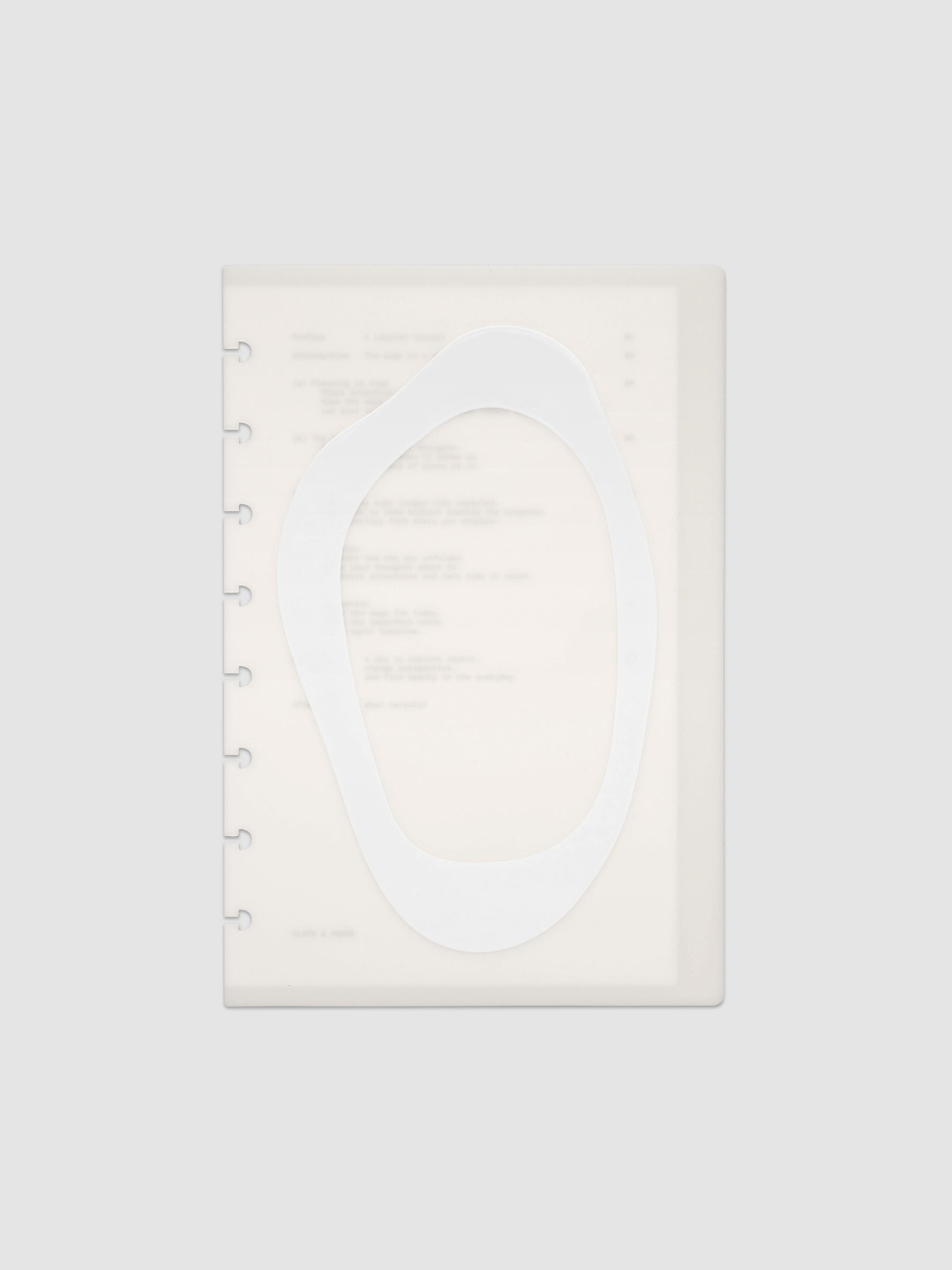 Continuation Planner Cover + Dashboard Set in Half Letter 8-Disc Punch. Milky white frosted plastic cover with a spot gloss organic shape over a black-printed paper dashboard. Image 1 of 6.