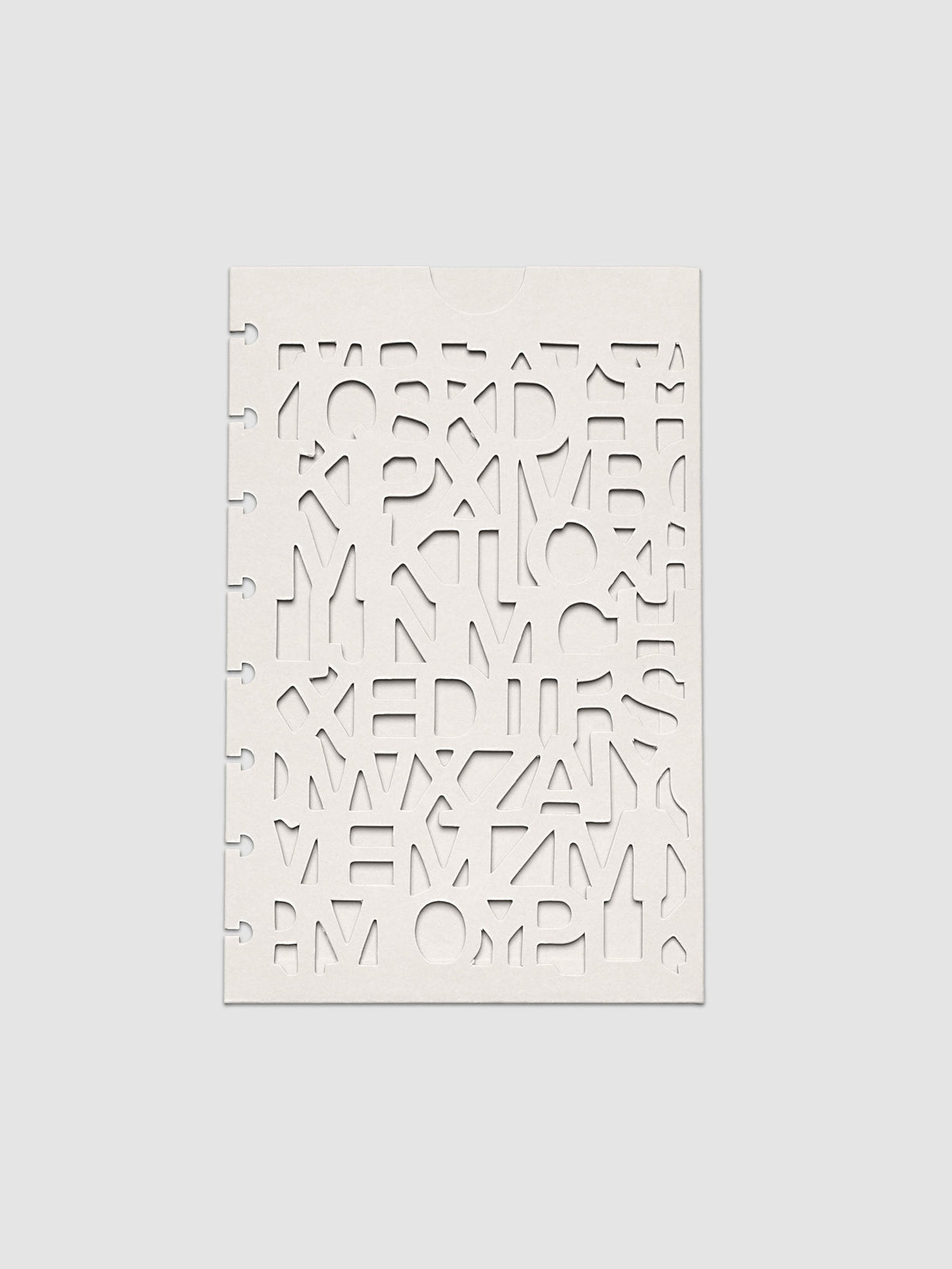 The Half Letter 8-Disc Punch Diecut Pocket Folder laid flat and empty, showing the front panel cut through with the Precision letter pattern and the half moon notch at the top