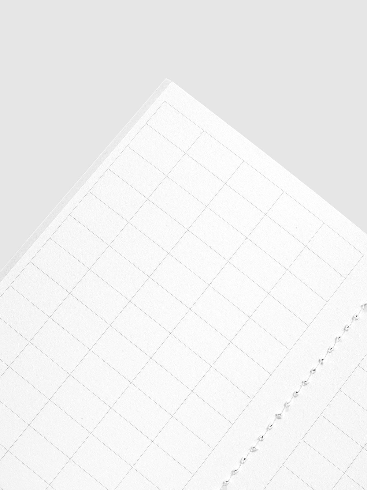 Angled close-up of the large graph grid on a white page of the Tangent A5 Slim Travel Notebook