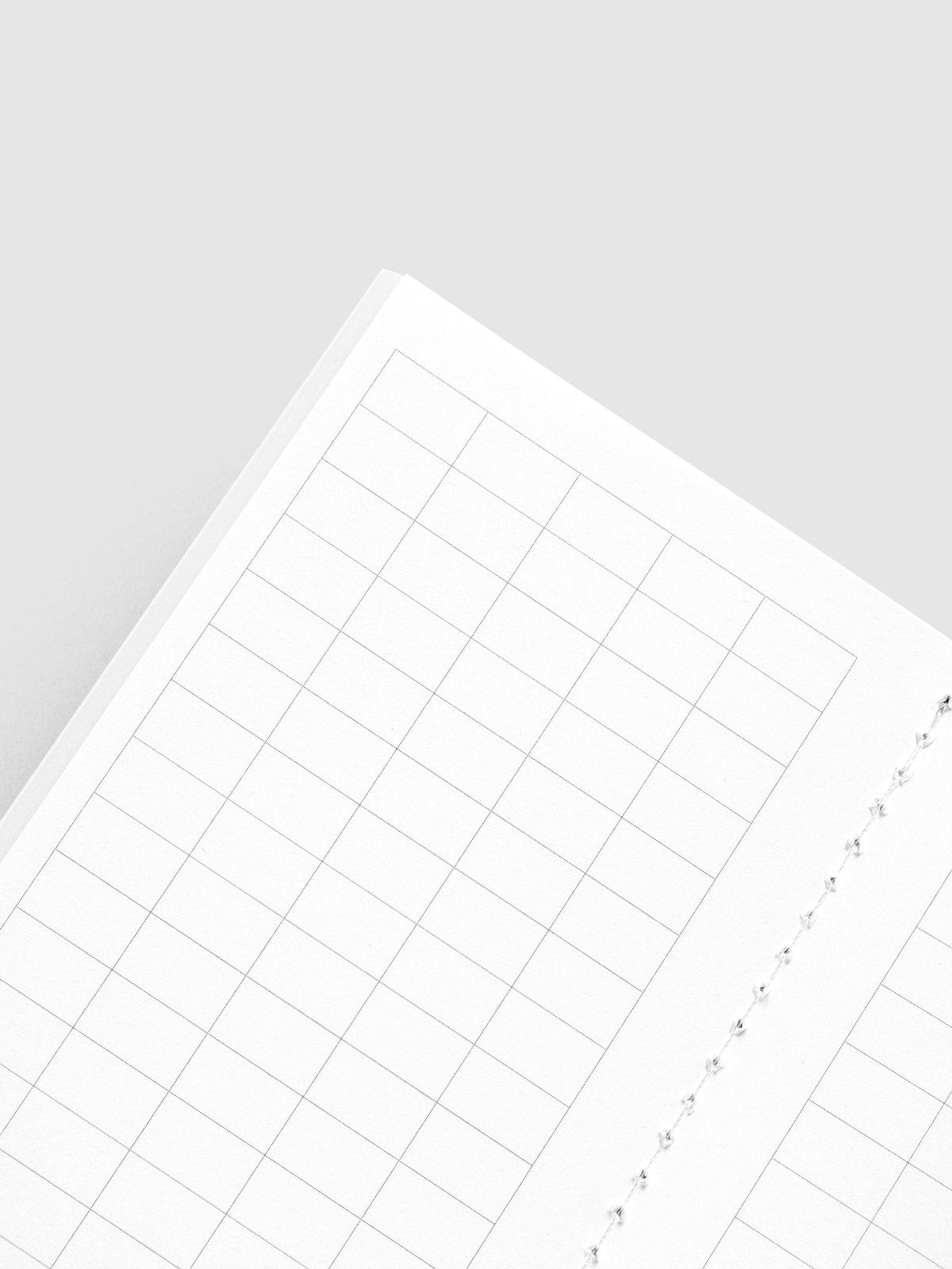 Angled close-up of the large graph grid on a white page of the Tangent Pocket Plus Travel Notebook
