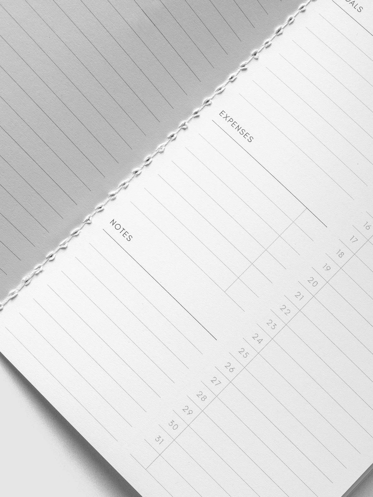 Close-up of the Expenses and Notes sections beside days 16 to 31 on the Monthly Overview A5 Slim page