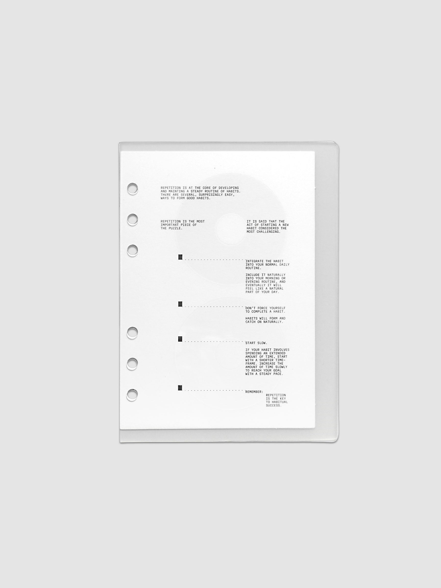 On Repeat Planner Cover + Dashboard Set shown in size Personal Wide, pre-punched for 6-ring binders.