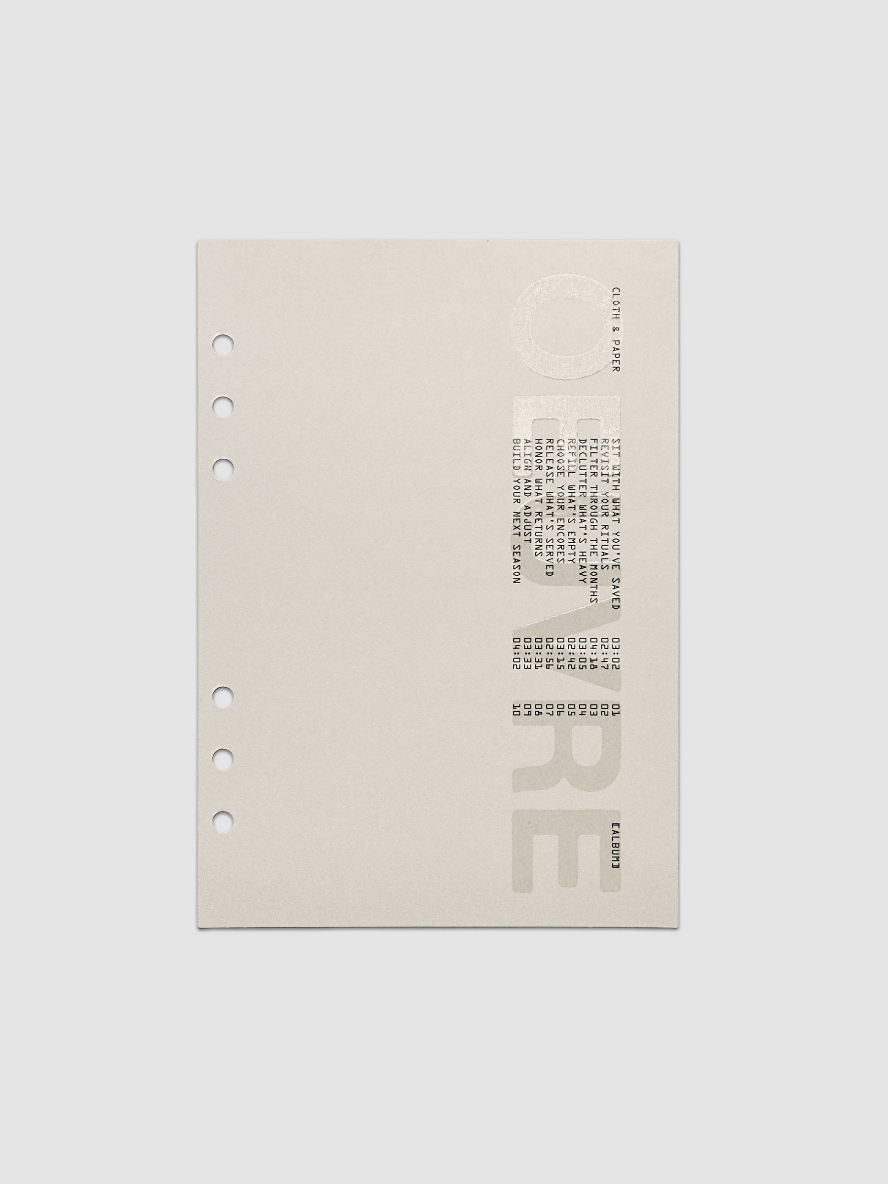 Oeuvre Planner Dashboard in A5 6-Ring Punch size