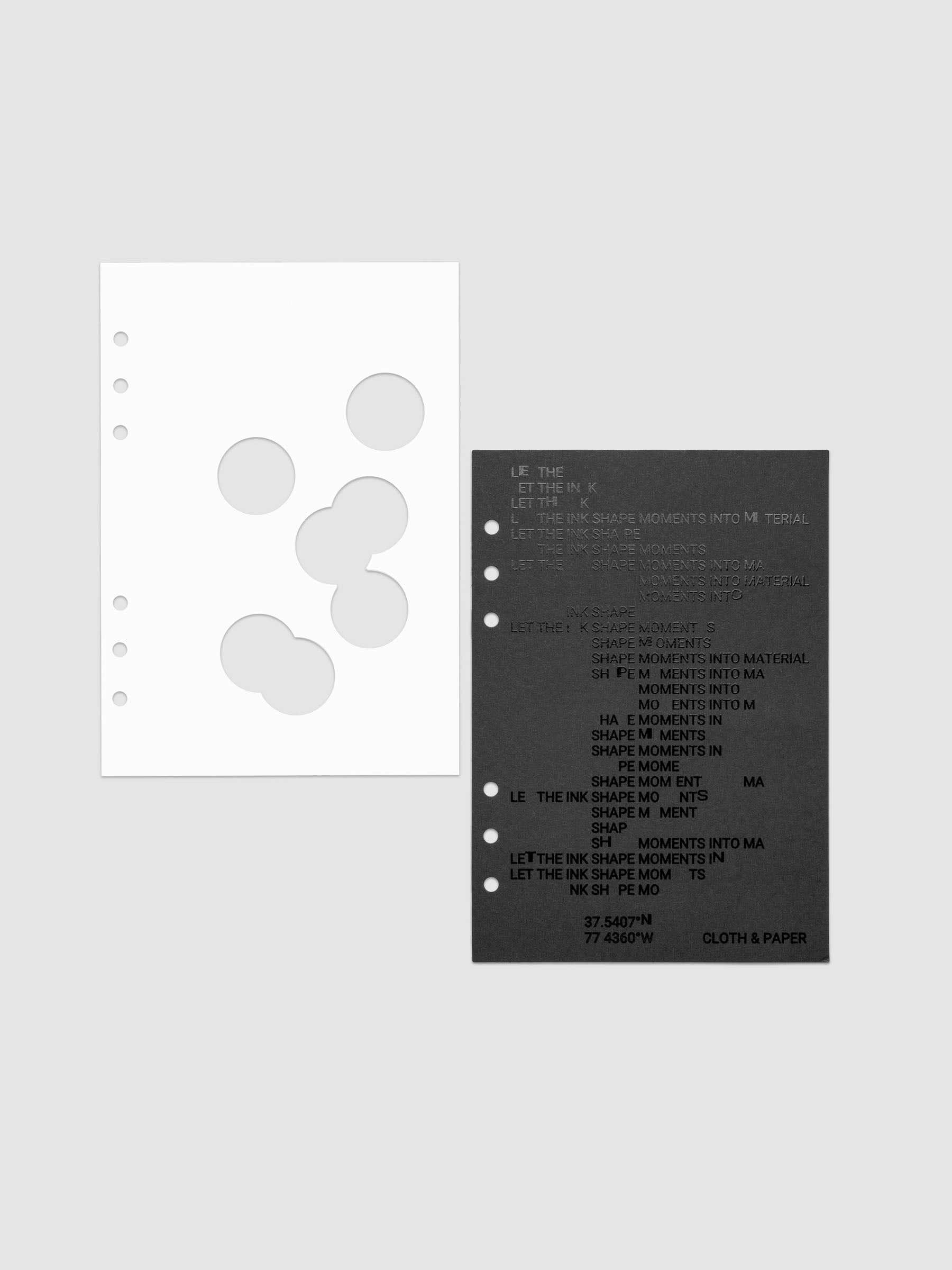 Black and white Ink Blot Planner Dashboard Duo shown with layers side by side in size A5, pre-punched for 6-ring planners.