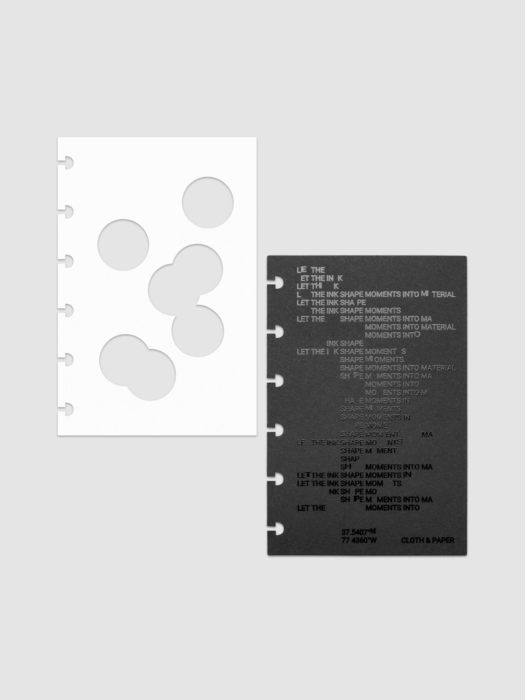 Black and white Ink Blot Planner Dashboard Duo shown with layers side by side in size CP Petite, pre-punched for discbound planners.