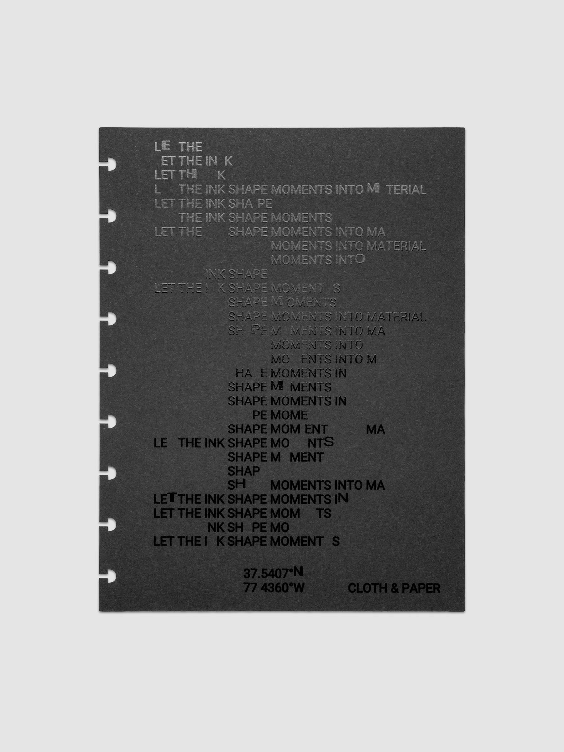 Black dashboard from the Ink Blot Planner Dashboard Duo on a neutral background in size HP Classic, pre-punched for discbound planners.
