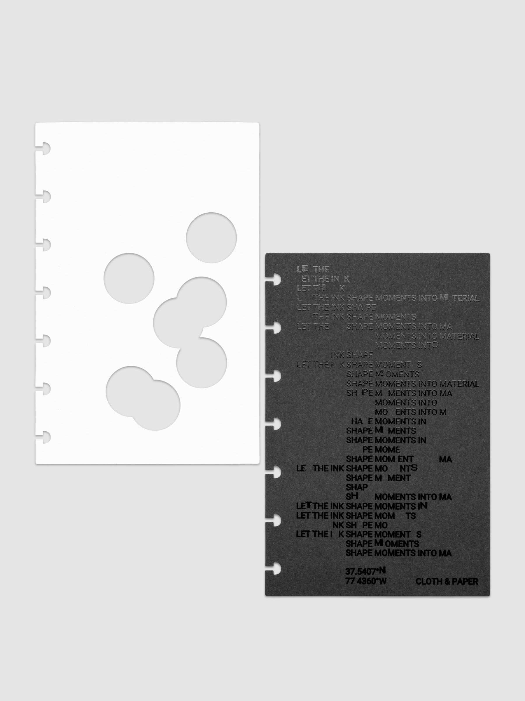 Black and white Ink Blot Planner Dashboard Duo shown with layers side by side in size HP Mini, pre-punched for discbound planners.