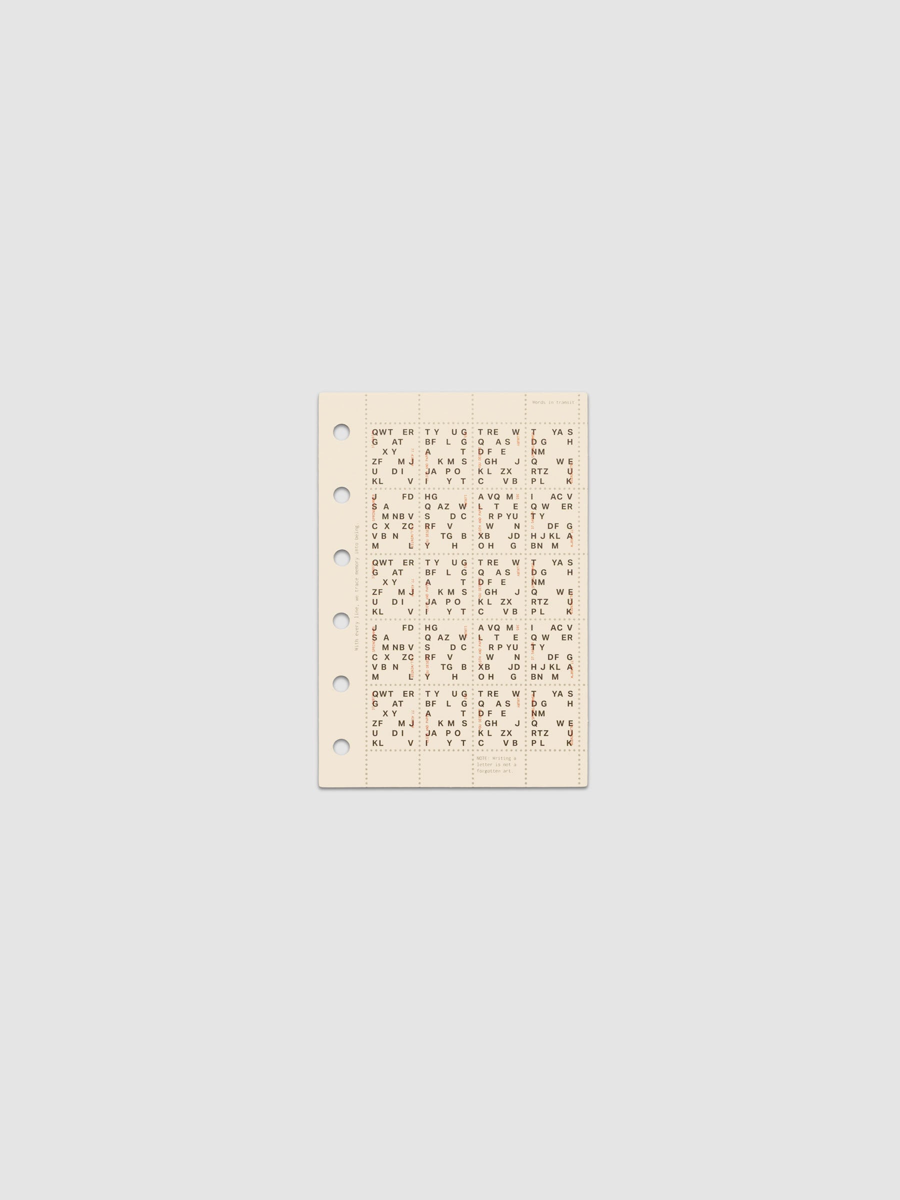 Cream colored Stamp Sheet Planner Dashboard with black text design shown in size Pocket against a grey background.