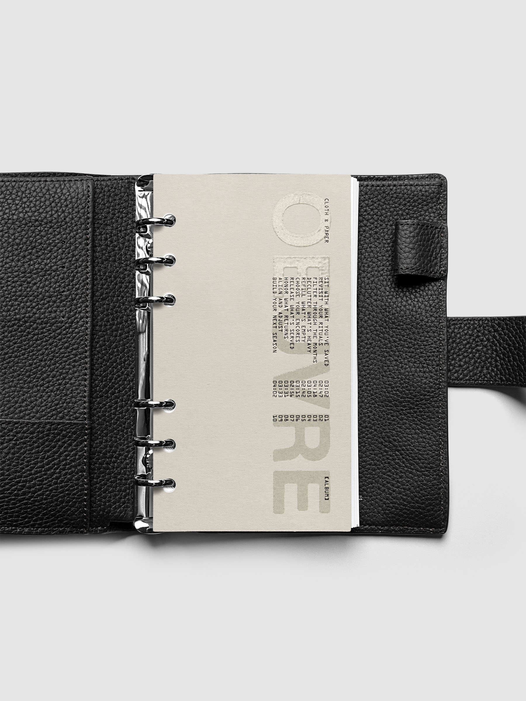 Oeuvre Planner Dashboard in Personal 6-Ring Punch size shown in a planner