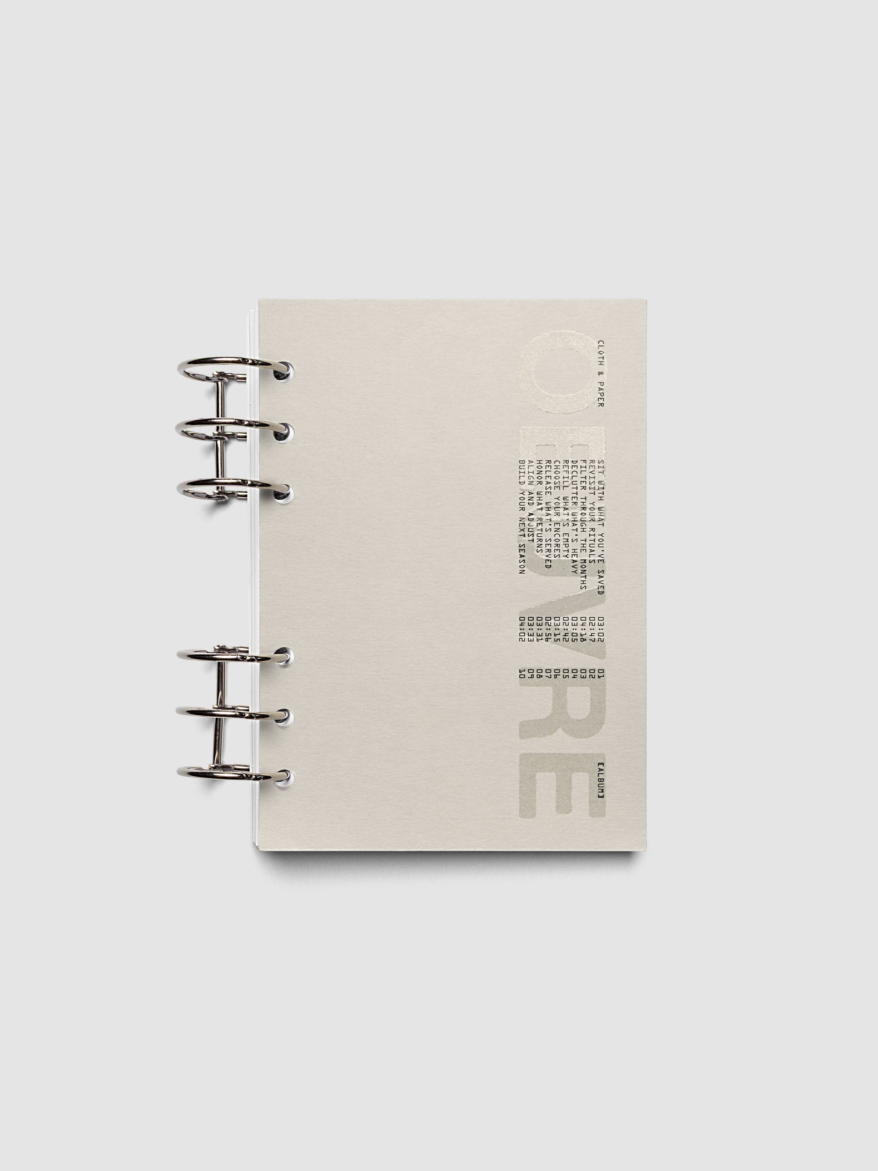 Oeuvre Planner Dashboard in Personal Wide 6-Ring Punch size shown in a planner
