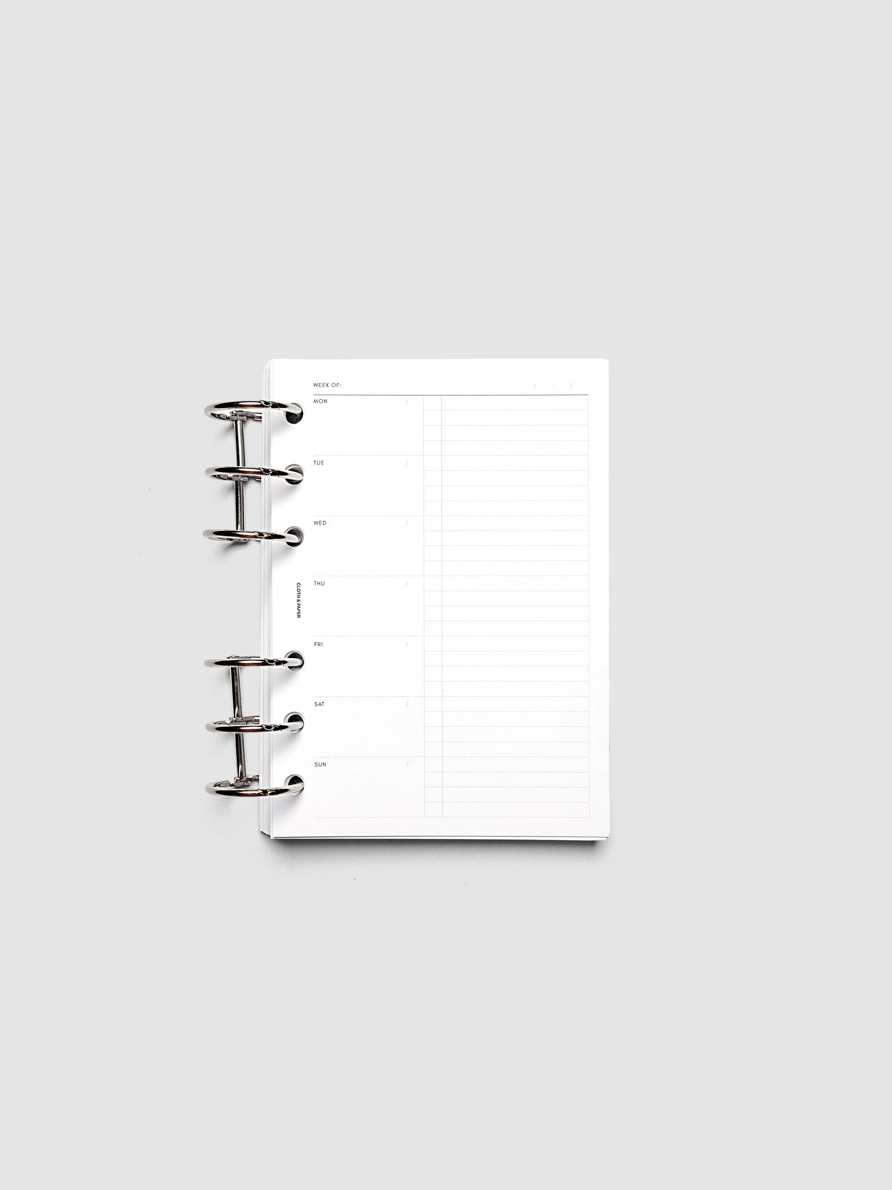 Weekly Checklist Planner Inserts shown ring bound in size A6.