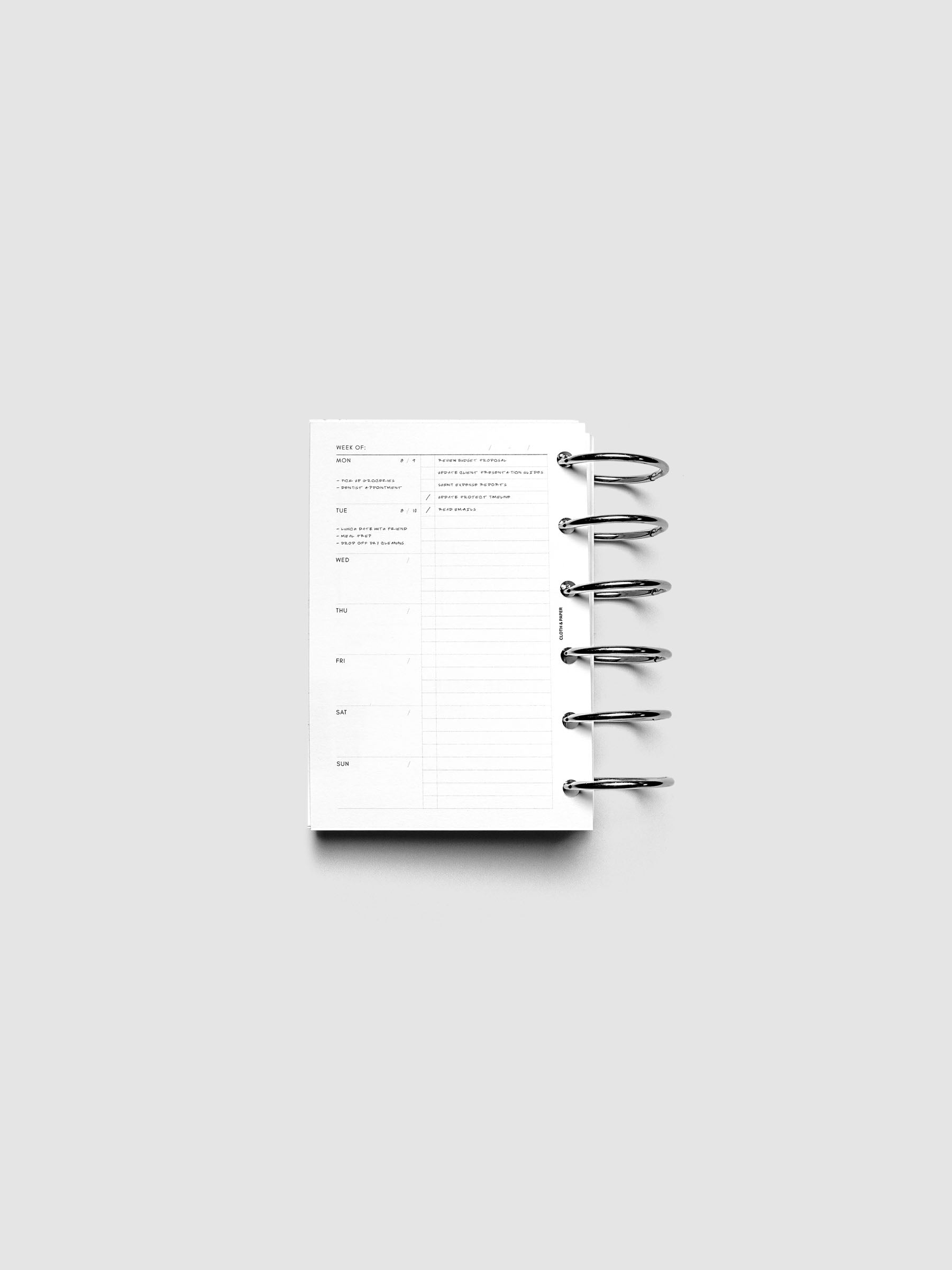 Weekly Checklist Planner Inserts shown ring bound in size Pocket.