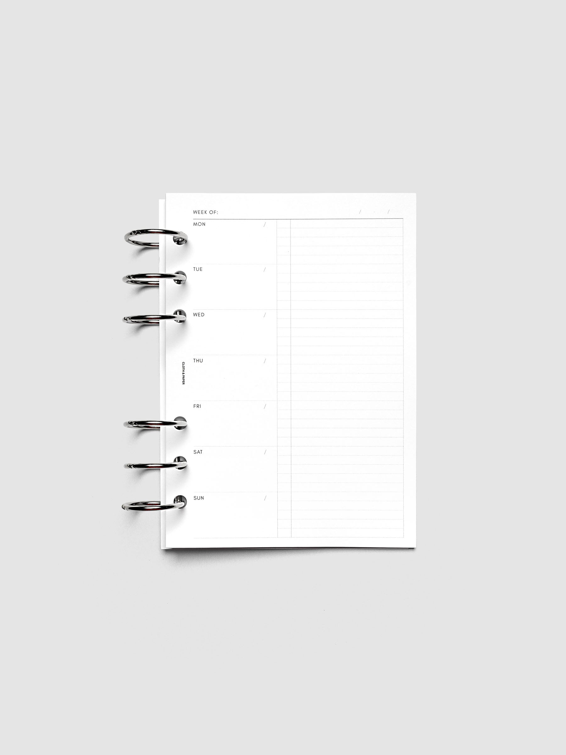 Weekly Checklist Inserts shown ring bound in size Personal Wide.