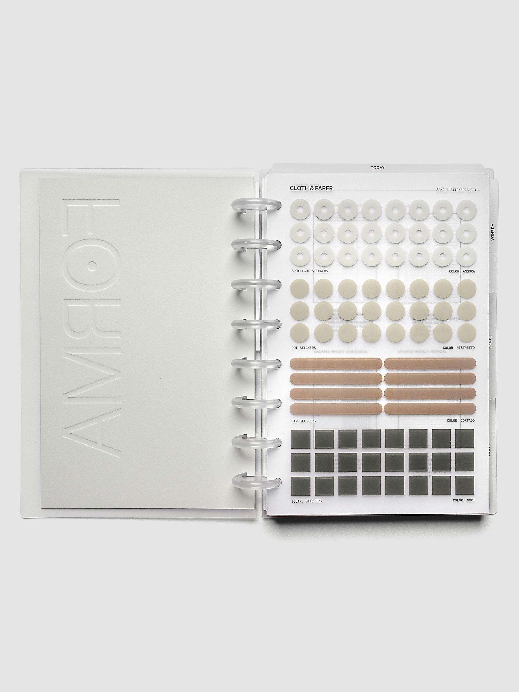 Close up of the Today top tab divider in the Forma Modular Planner System.