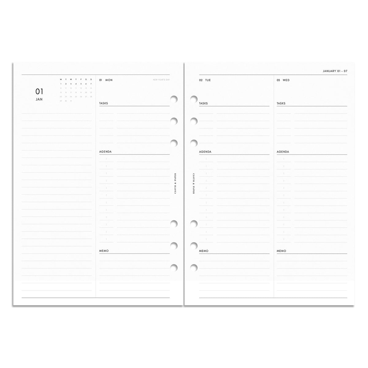 A4, A5, A6 hole punched white lined paper for ring binder mockup