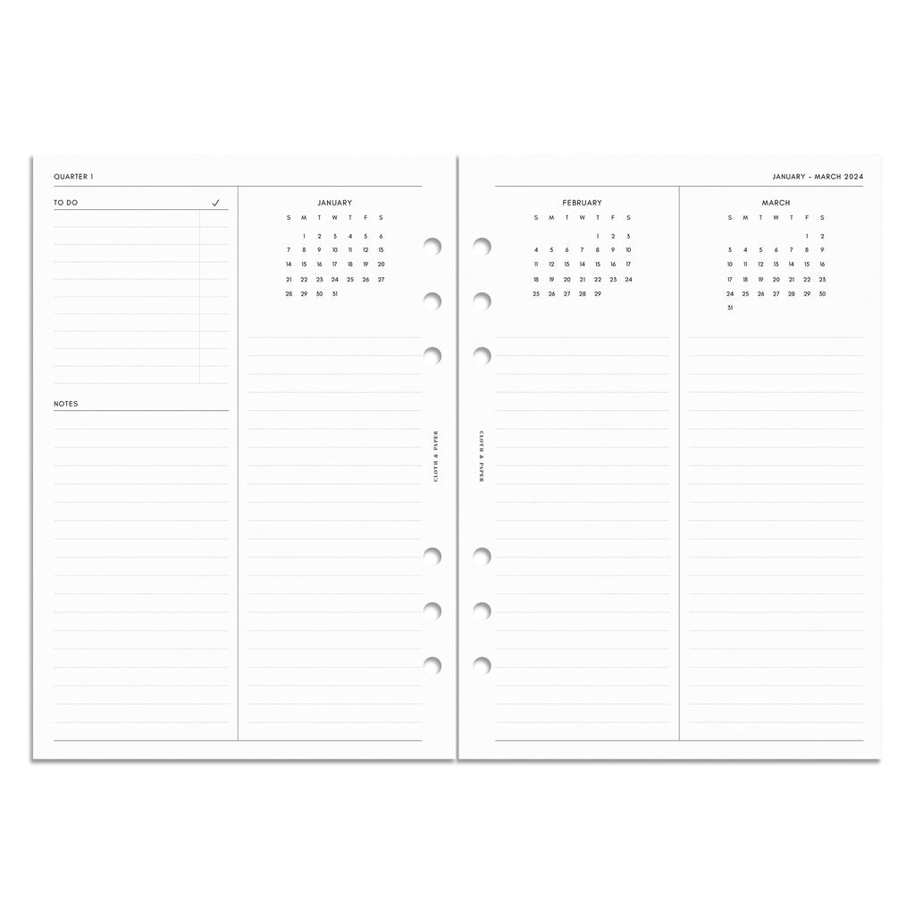 2024 Dated Planner Inserts, Year Overview, Cloth and Paper. Digital mockup of inserts in A5.