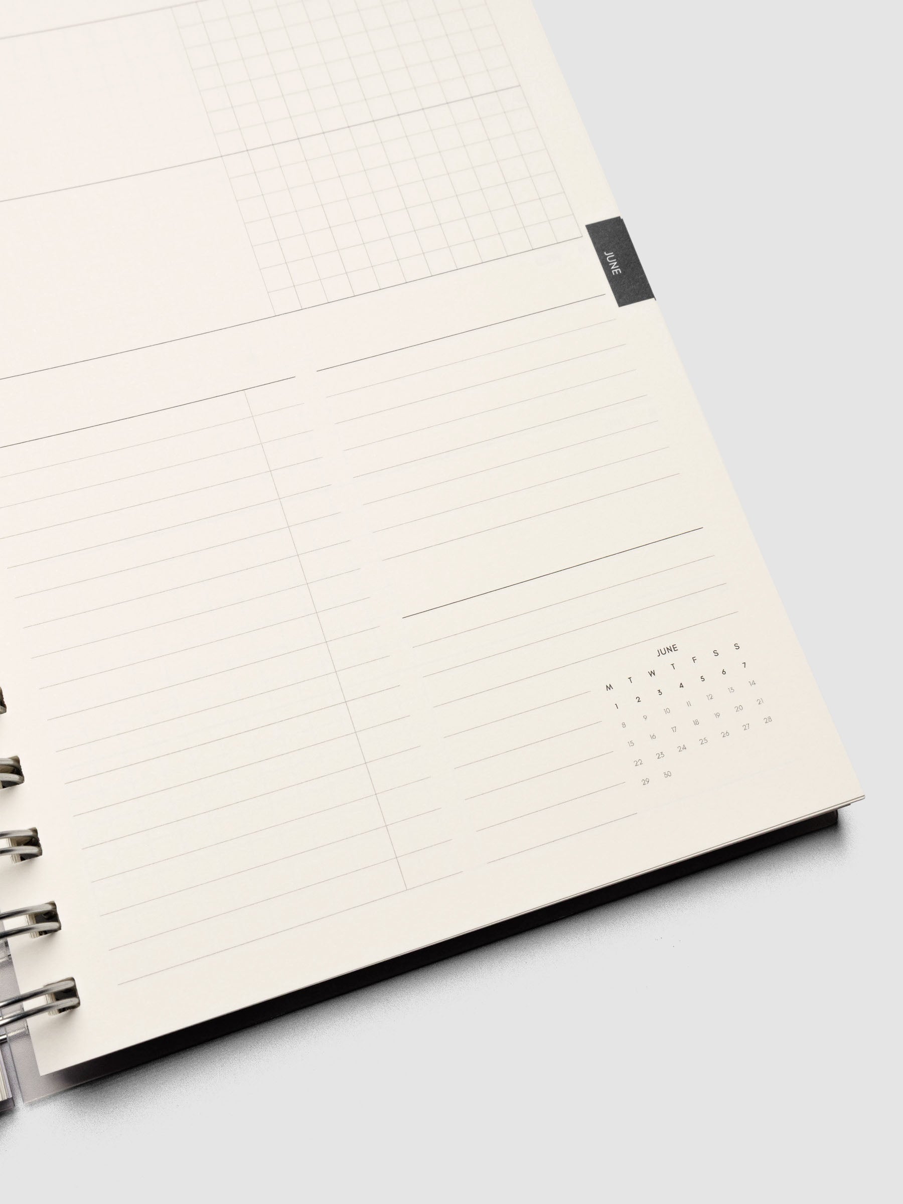 Close up of the inside of the 2026 Weekly Horizontal Notebook | Monday Start | A5 Spiral on a weekly layout spread showing the space for a task list, notes, and a mini monthly calendar.