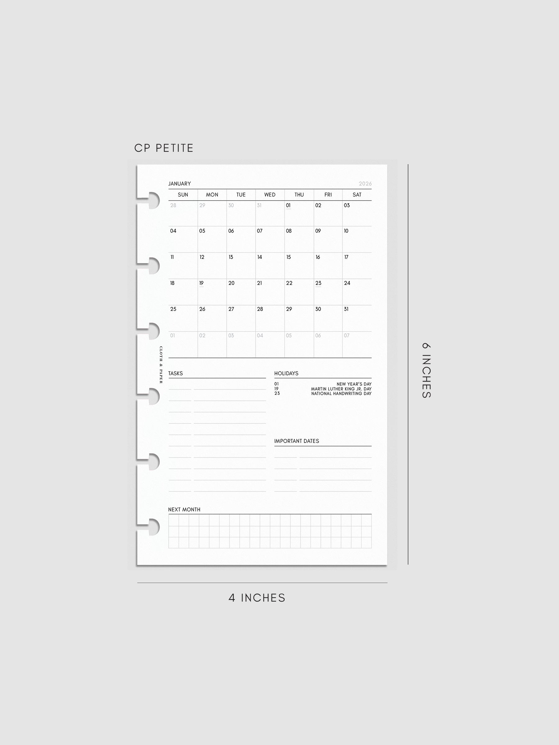 Digital mock-up of the monthly spread in CP Petite.