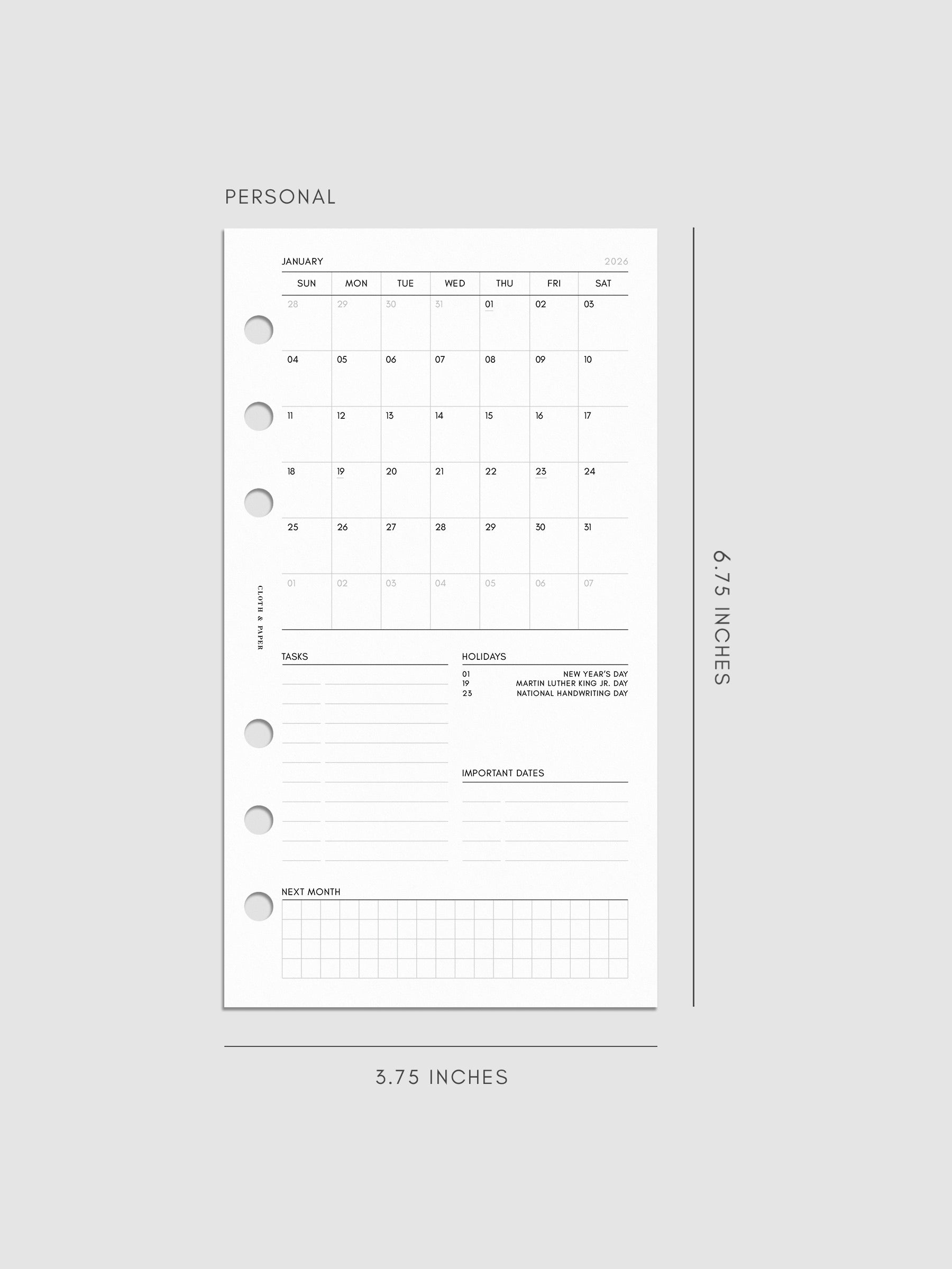 Digital mock-up of the monthly spread in Personal.