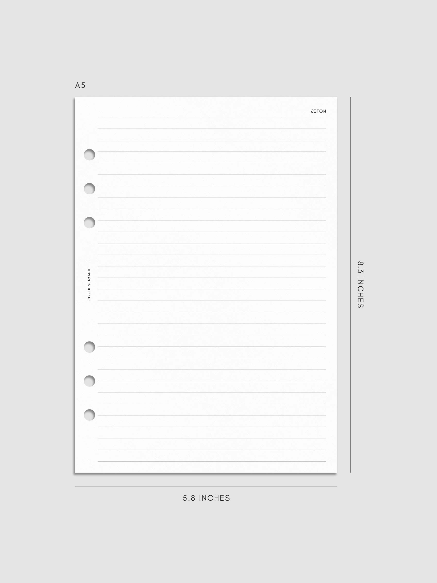 Digital mockup of insert in A5. Lined notes shown.