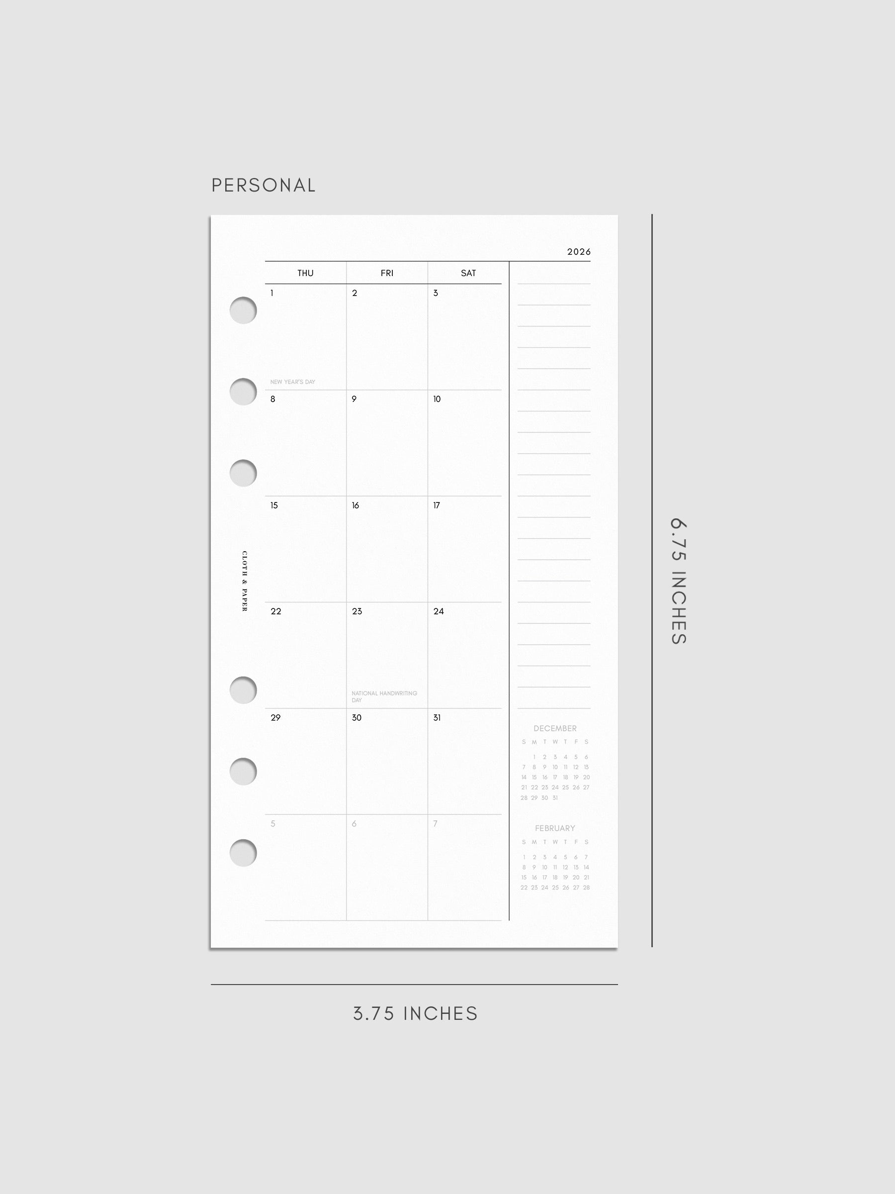 Digital mock-up of the monthly spread in Personal.