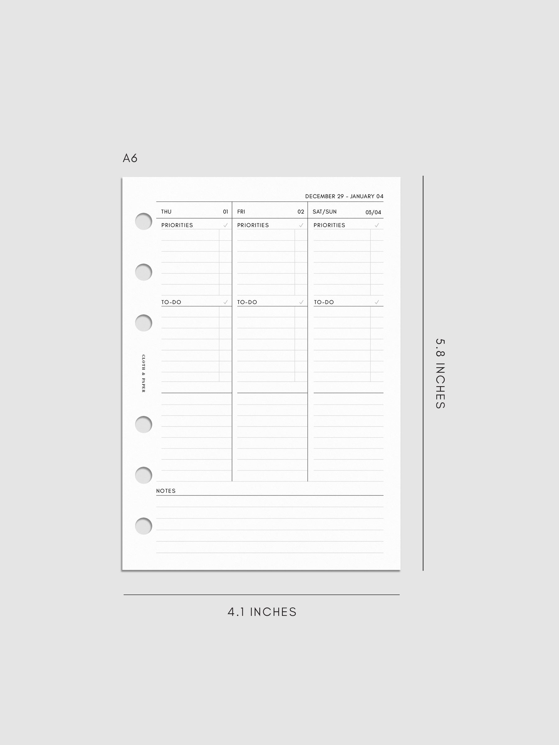 Digital mock-up of the weekly overview in A6.