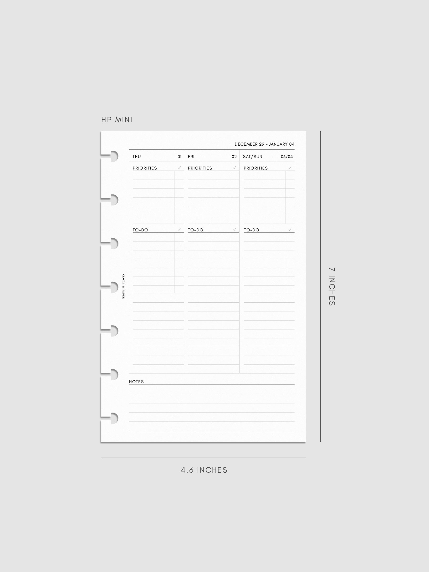 Digital mock-up of the weekly overview in HP Mini.