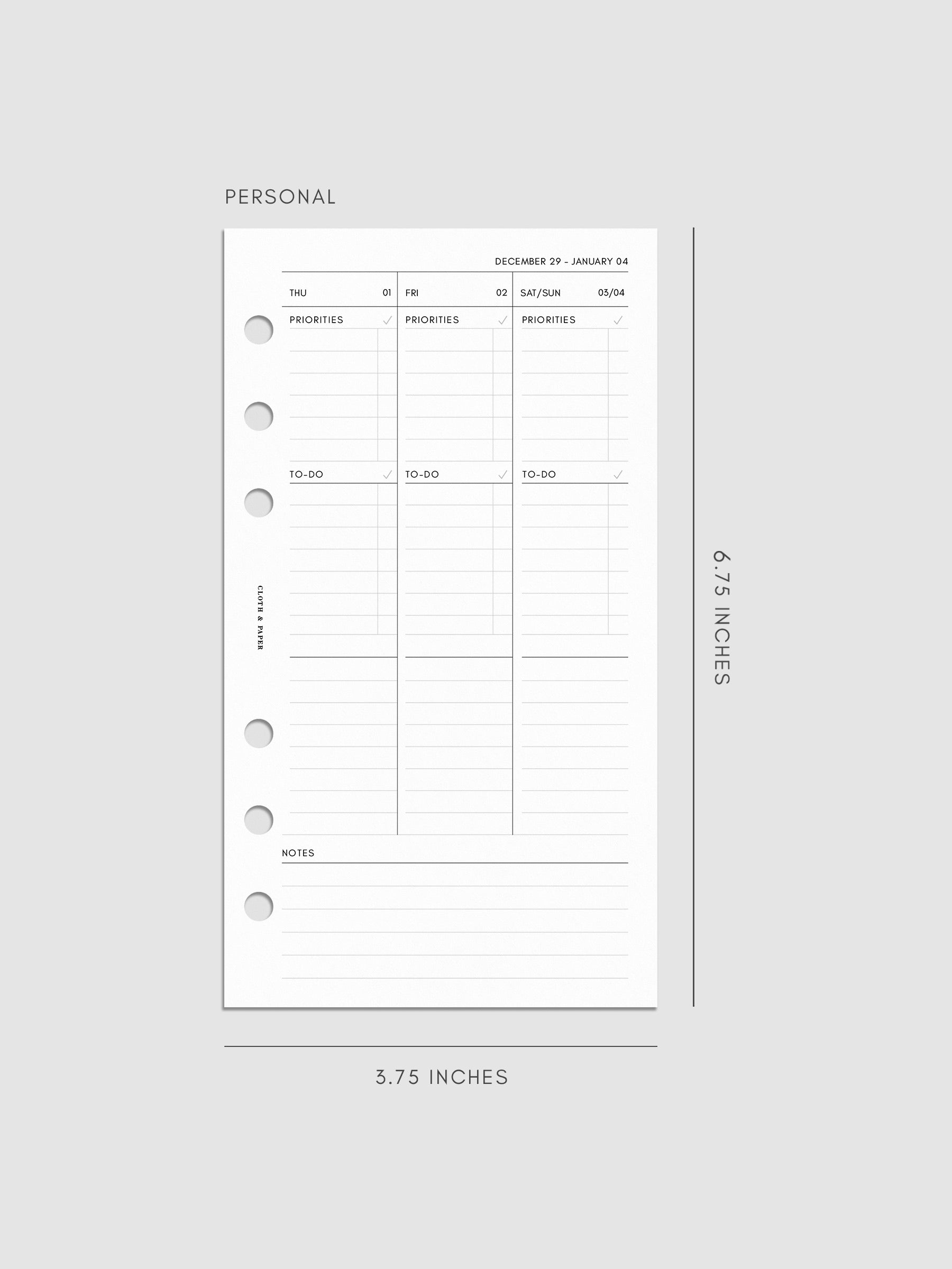 Digital mock-up of the weekly overview in Personal.