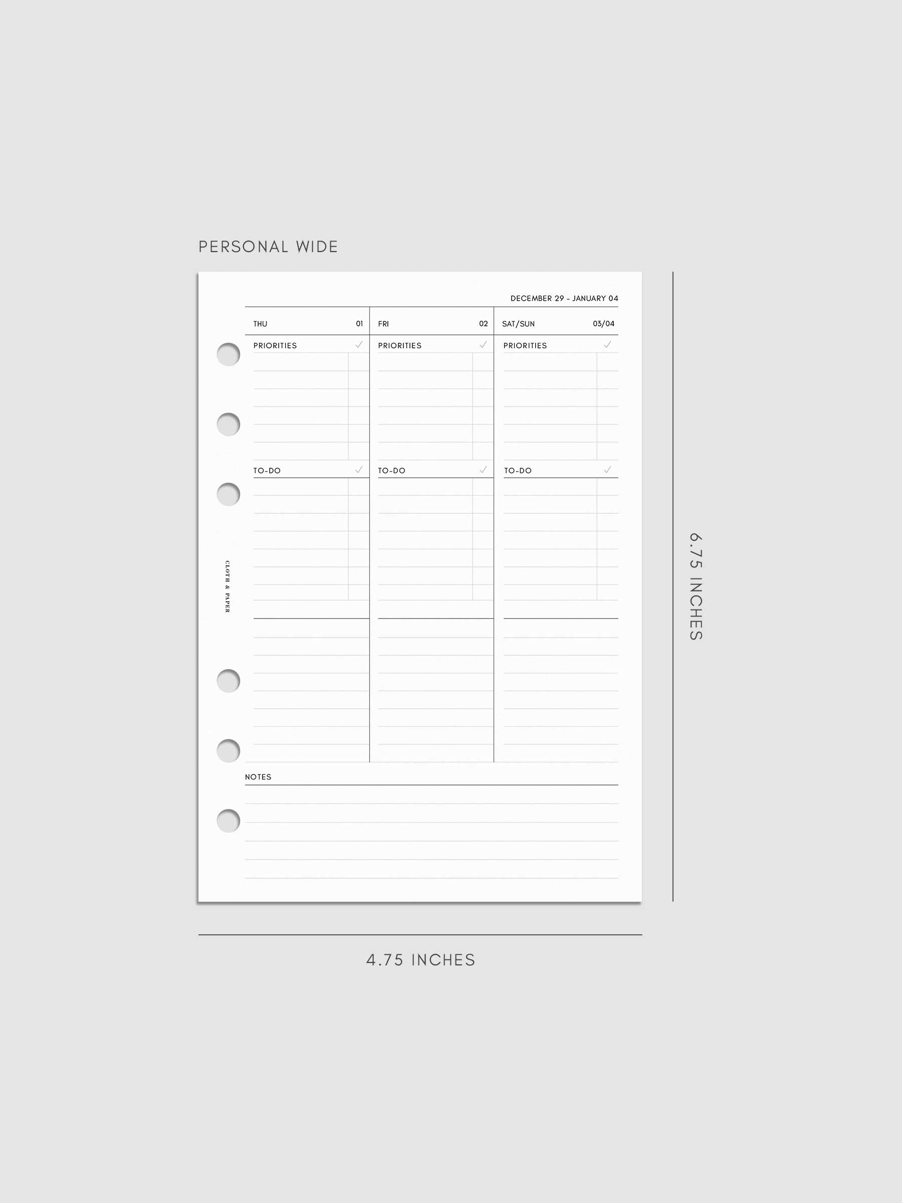 Digital mock-up of the weekly overview in Personal Wide.