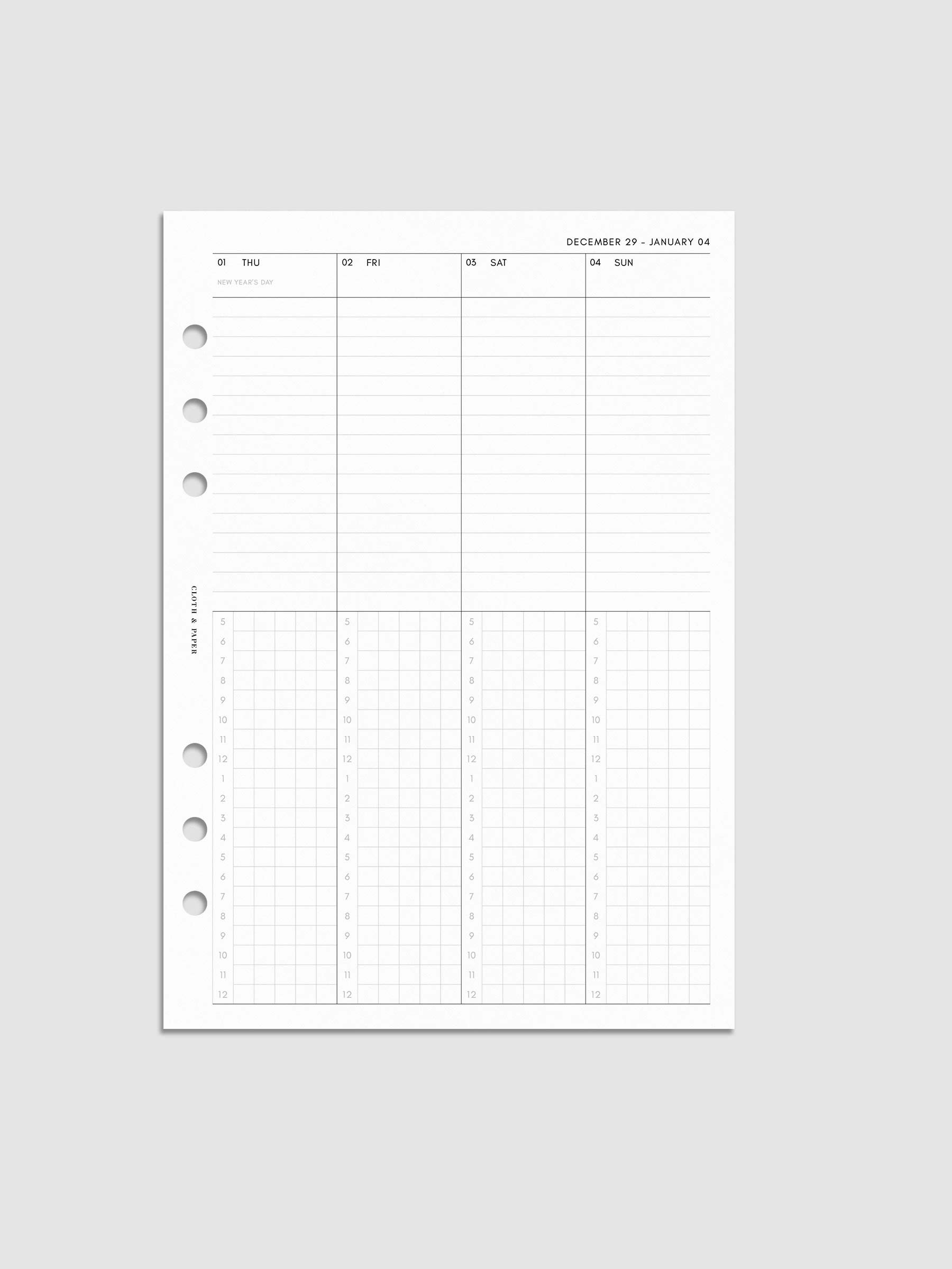 Digital mock-up of the weekly spread in A5.