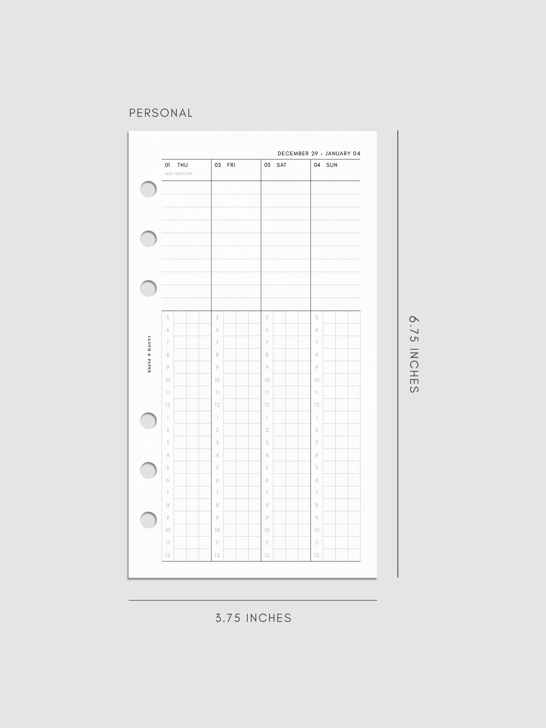 Digital mock-up of the weekly spread in Personal.