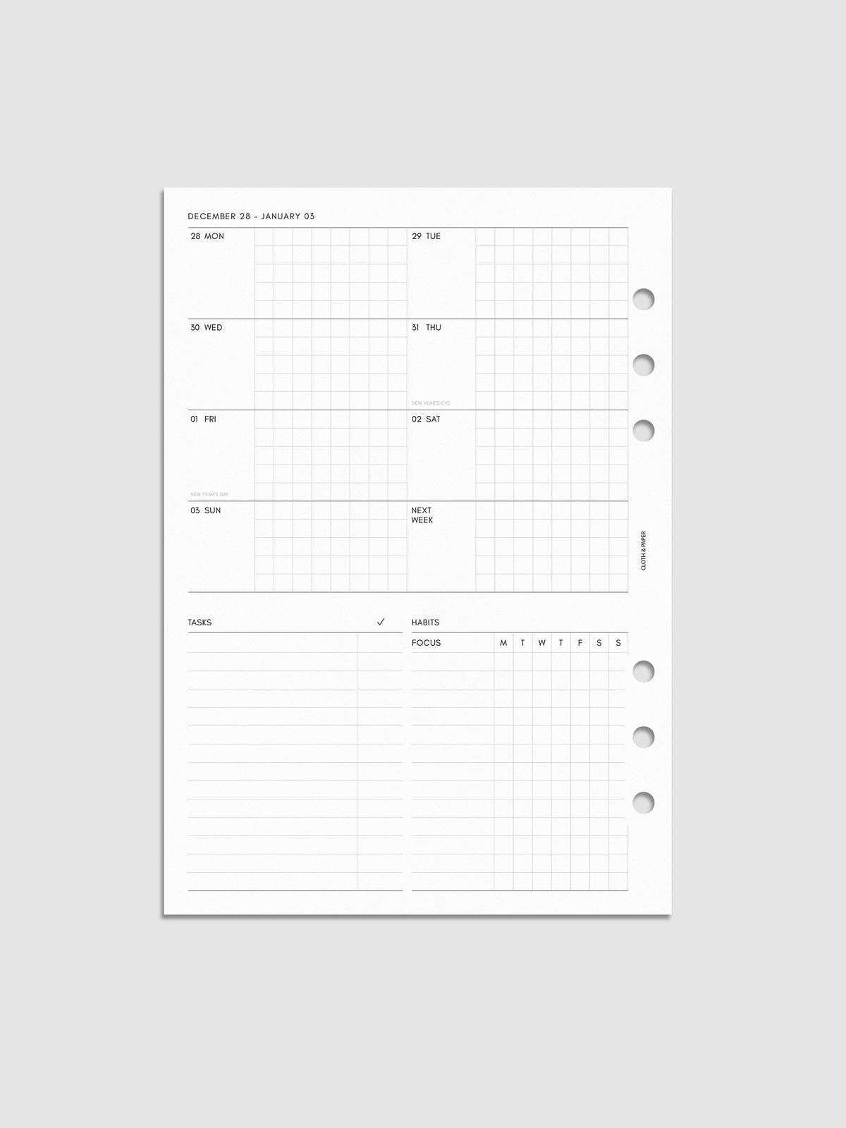 2027 Weekly Admin Planner Inserts, Monday Start | Cloth & Paper