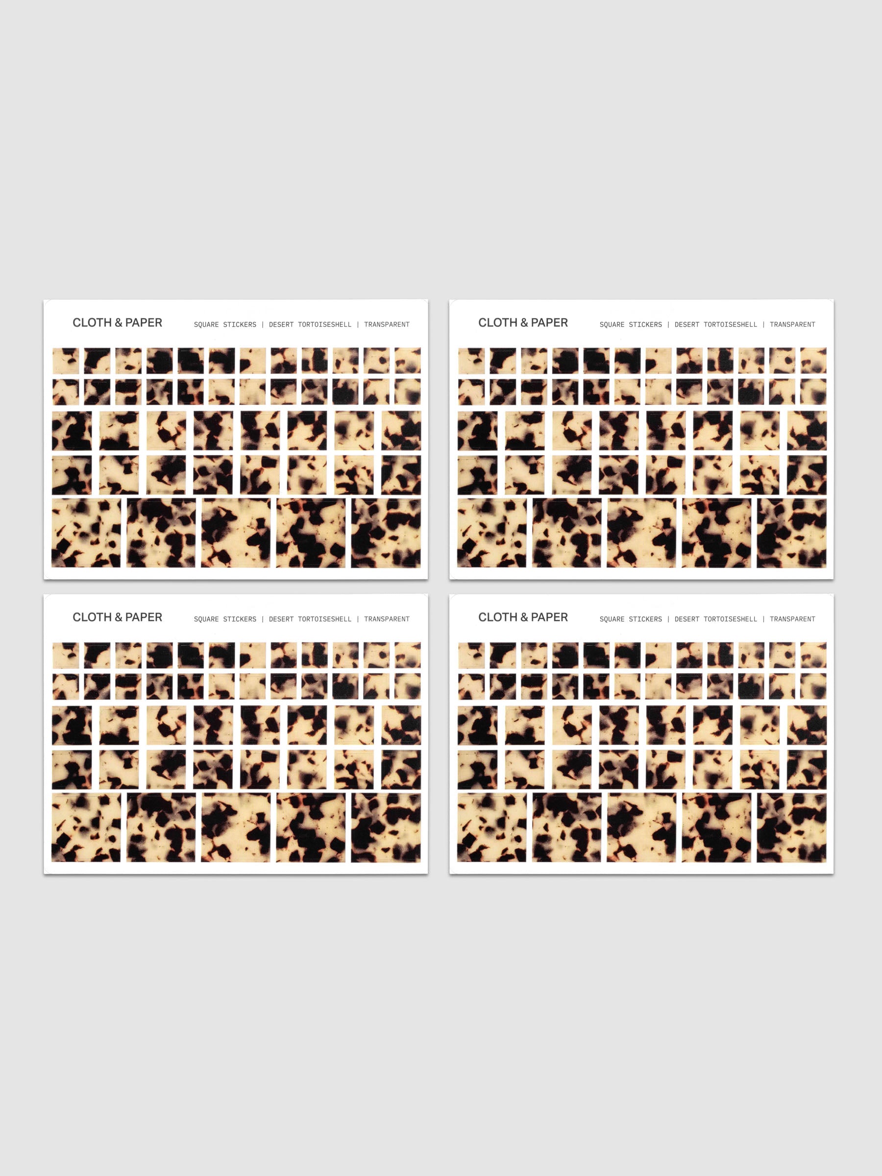 Four sticker sheets of Square Stickers in the pattern Desert Tortoiseshell.