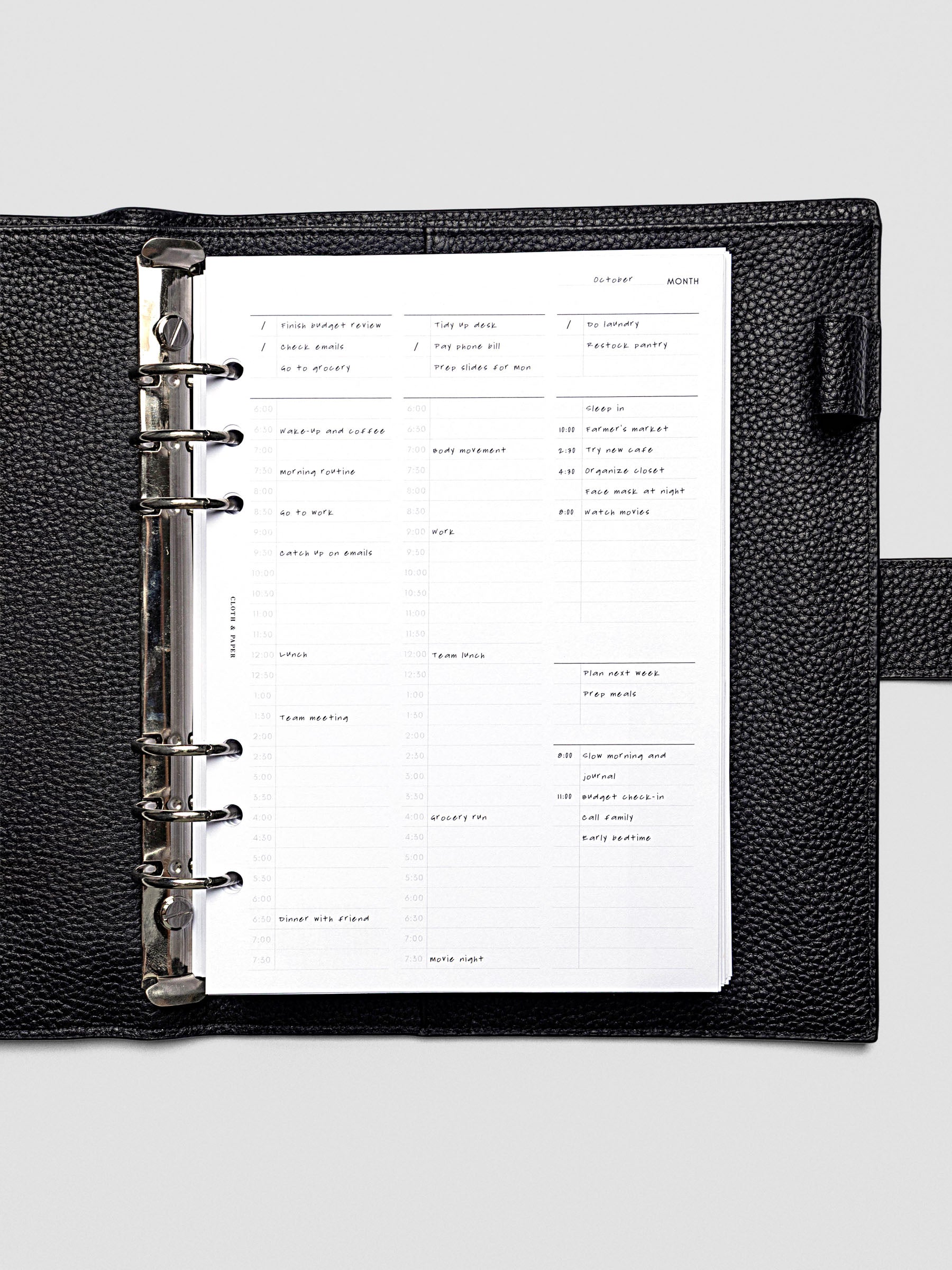 30 Minute Time Block Planner Inserts in size A5 with example writing.