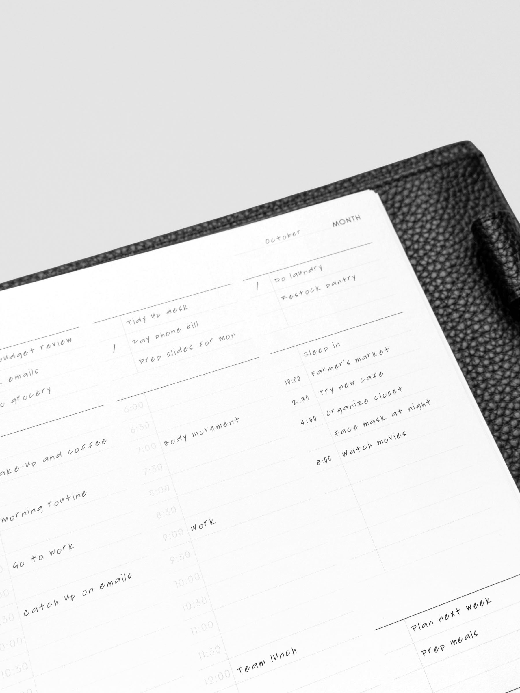 30 Minute Time Block Planner Inserts in size A5 close up with example writing.