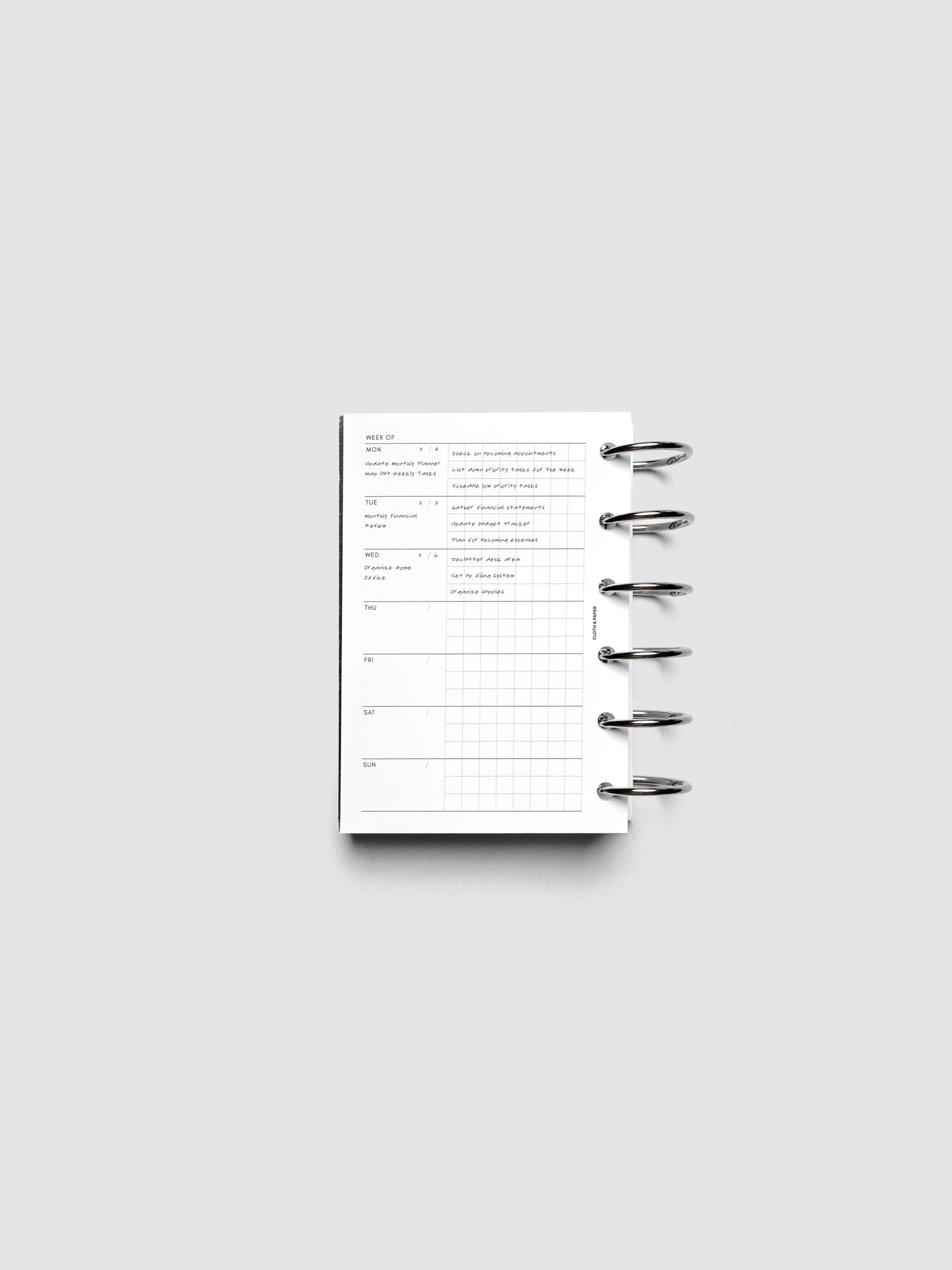 Demo page for Weekly Graph Inserts in size Pocket shown ring bound.