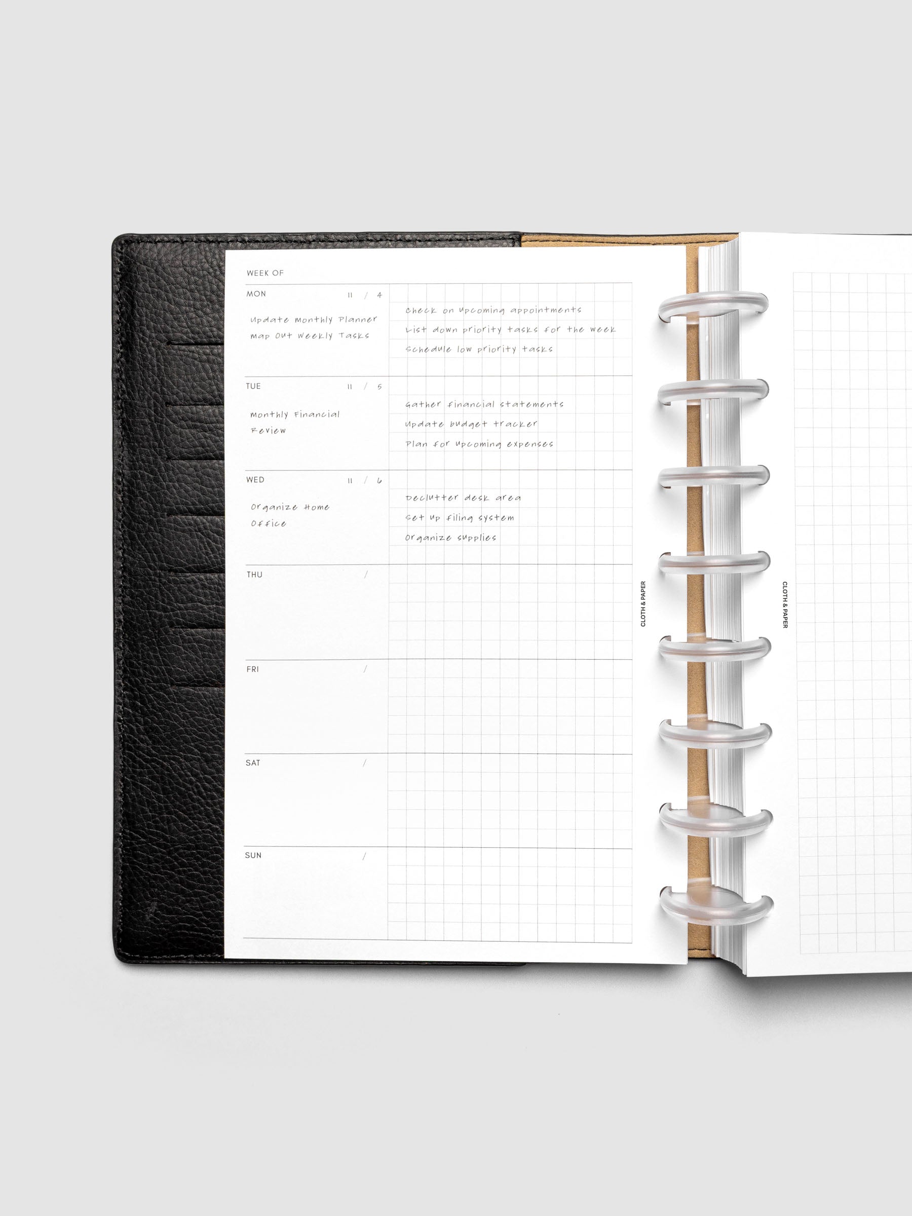 Demo page for Weekly Graph Inserts in size A6 shown discbound.