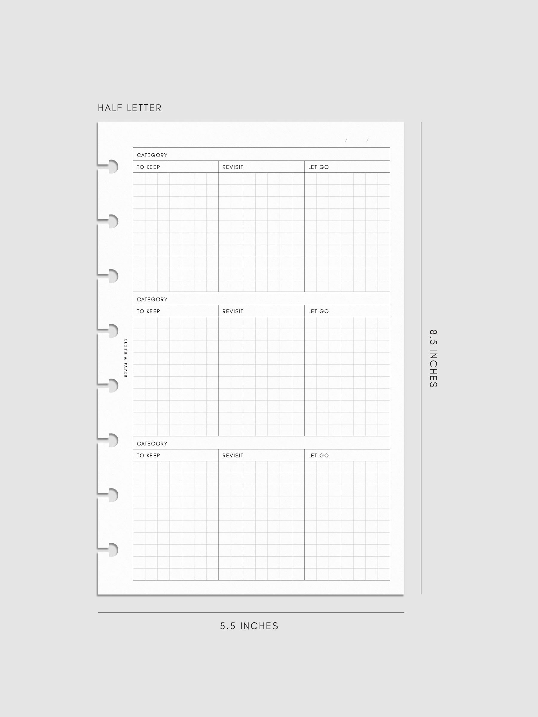 Declutter Planner Inserts mockup in size Half Letter.