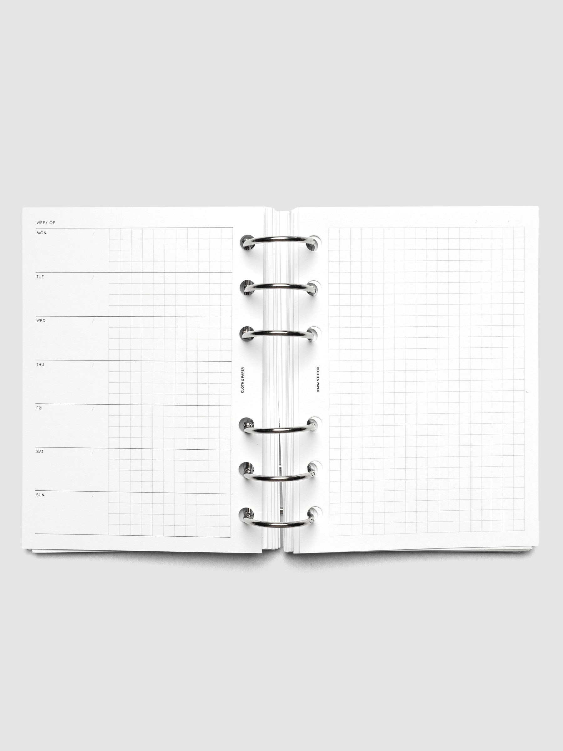 Weekly Graph Inserts in size A6 shown ring bound.