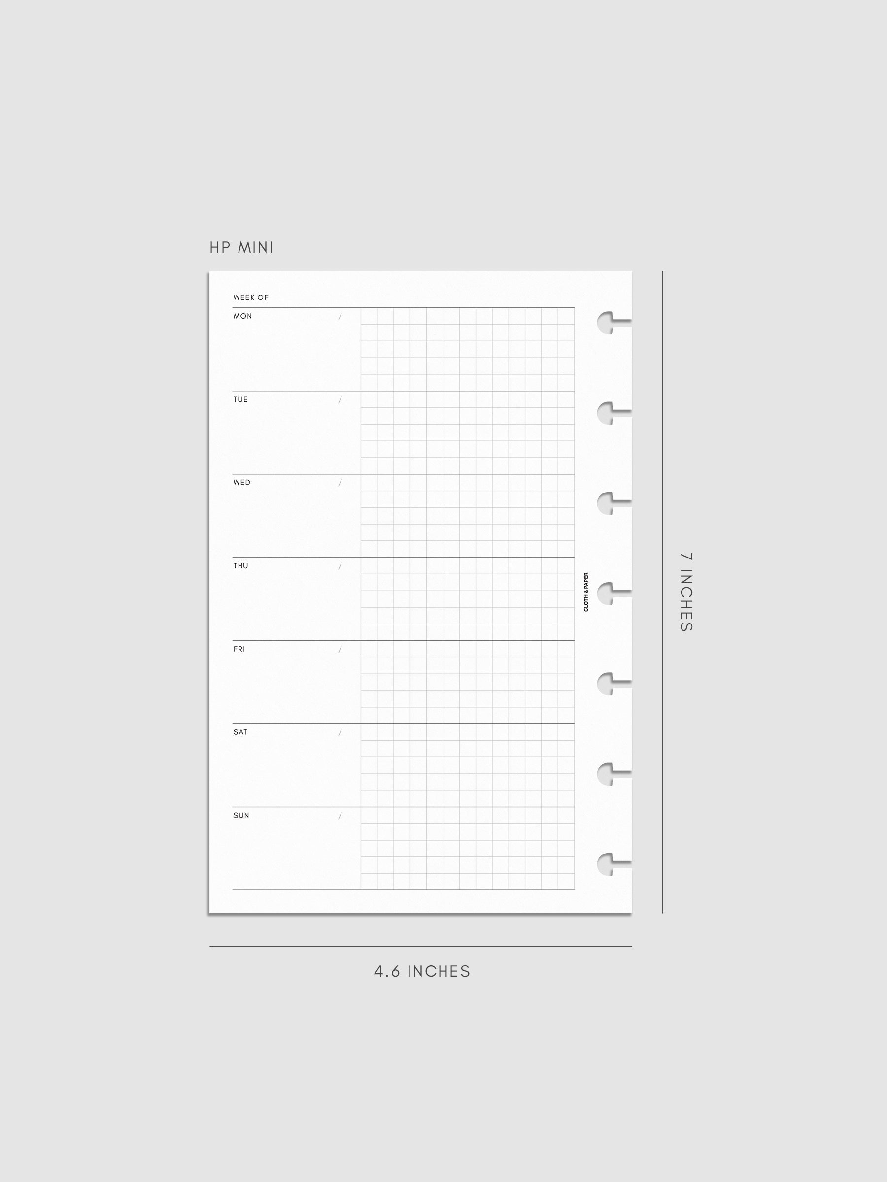 Digital mockup of Weekly Graph Inserts in size HP Mini.