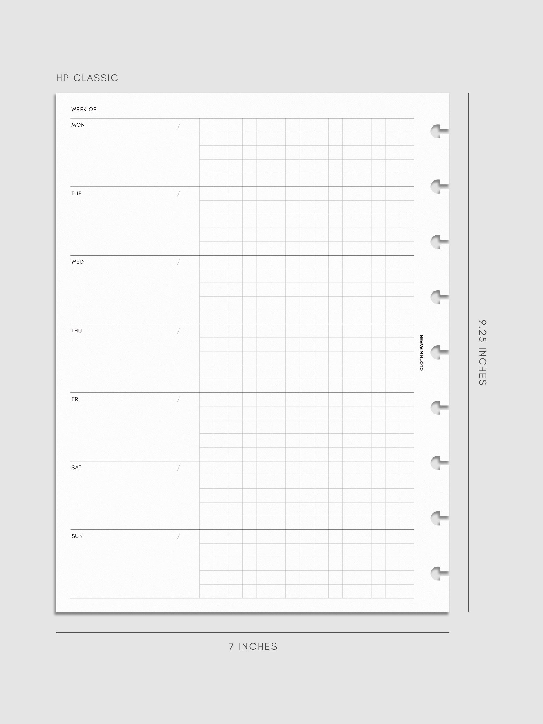 Digital mockup of Weekly Graph Inserts in size HP Classic.