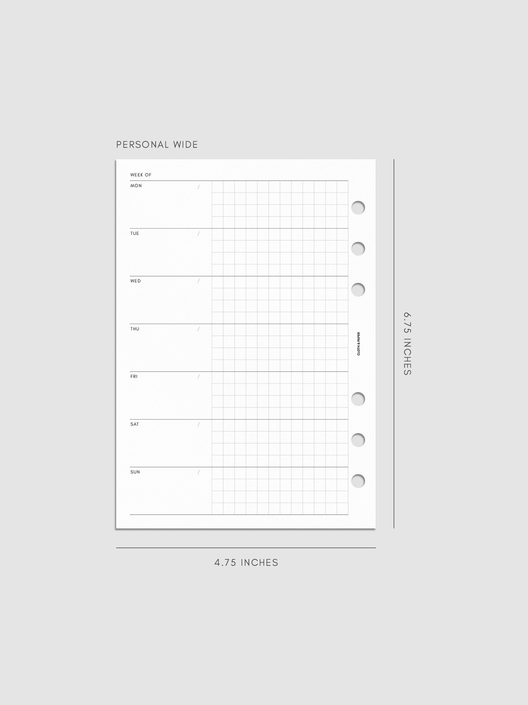 Digital mockup of Weekly Graph Inserts in size Personal Wide.